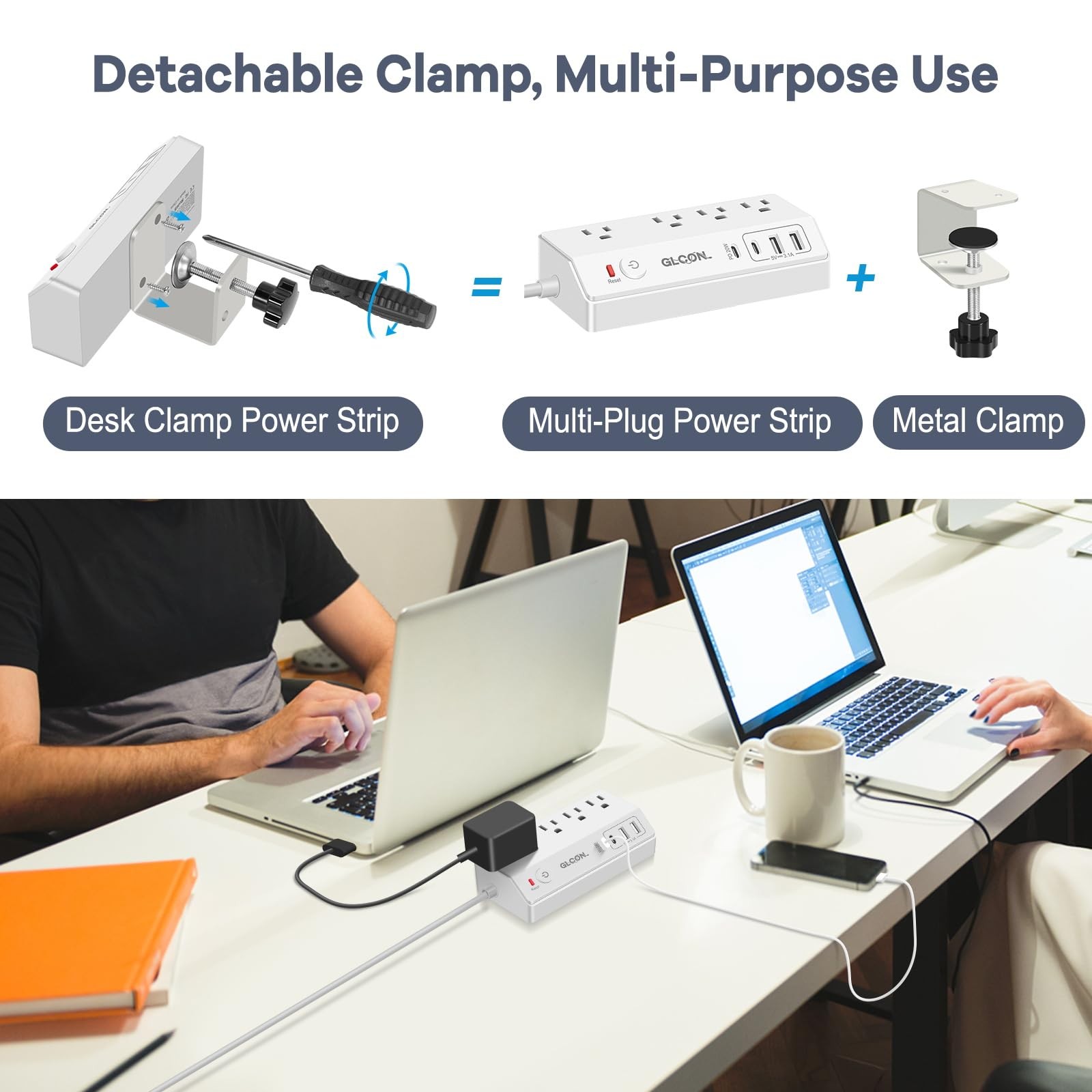 Desk Clamp Power Strip USB C - Charging Station for Multiple Devices - Multi ...