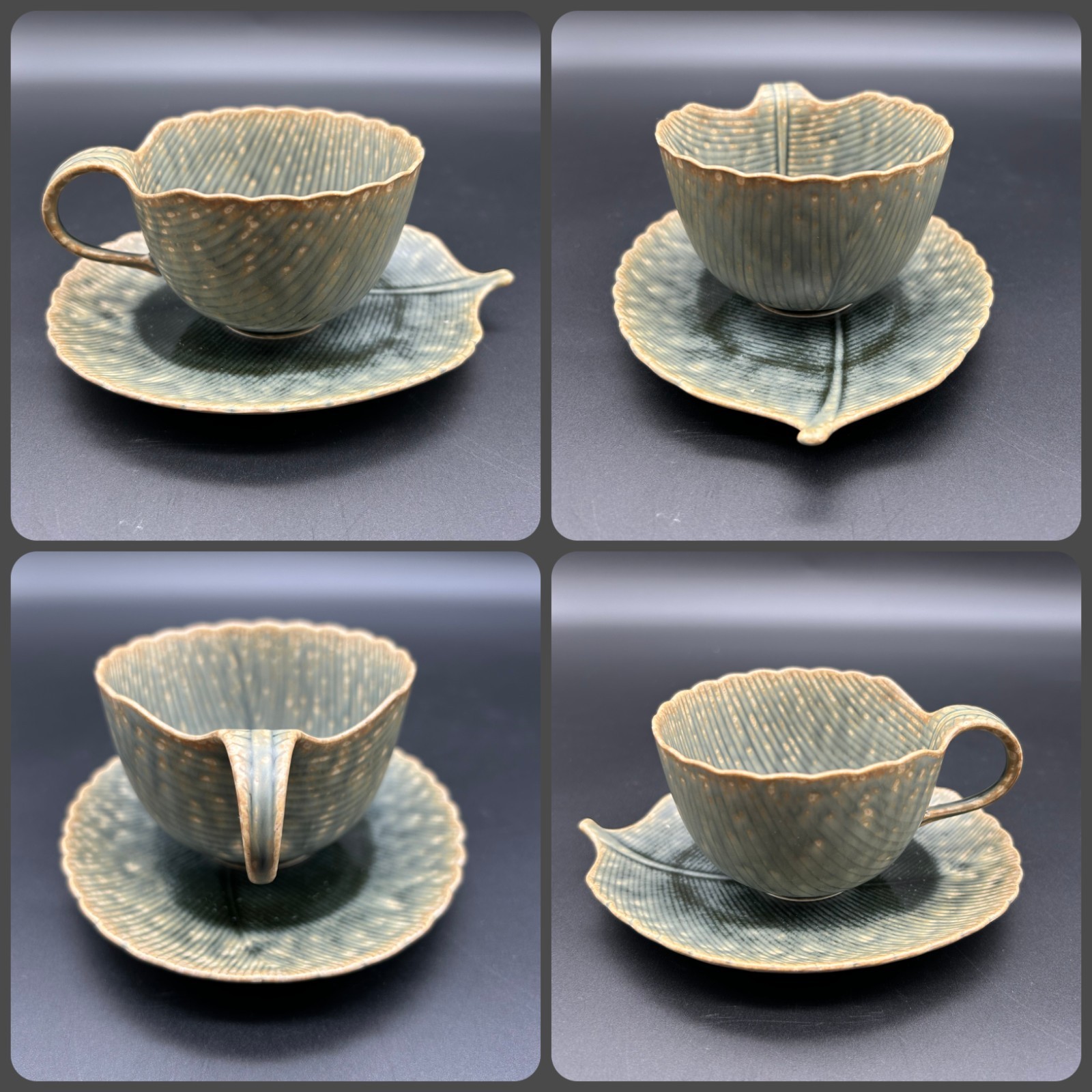 Vtg Celadon Leaf Teacup and Saucer Fine Porcelain Kotobuki San Francisco Japan