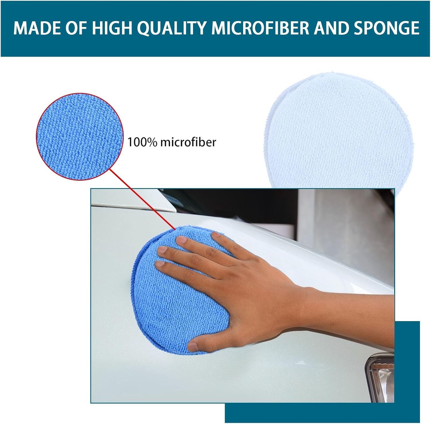 4 Pack Microfiber Applicator Pads, Car Wax Foam Buffing and Cleaning Pads, Ti...