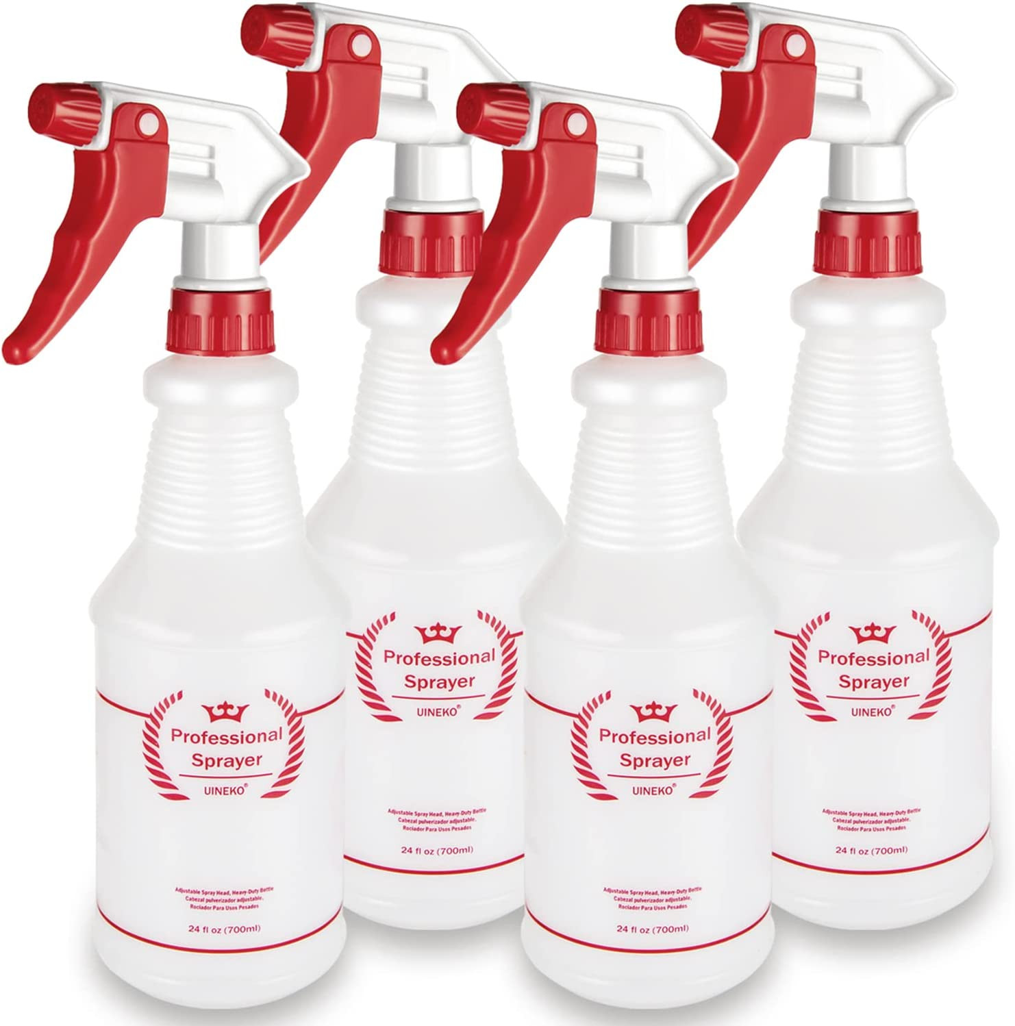 Plastic Spray Bottle (4 Pack, 24 Oz, All-Purpose) Heavy Duty Spraying Bottles Le