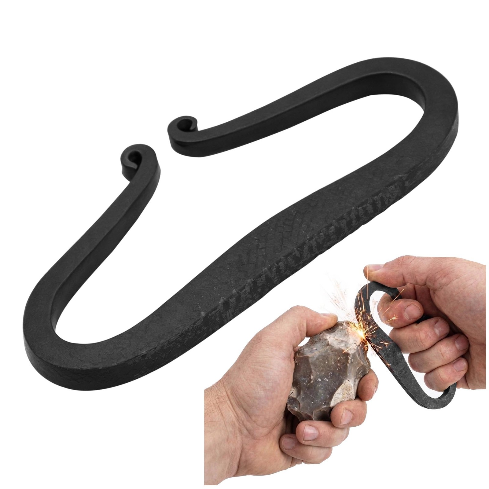 Flint Fire Striker Hand Forged Carbon Steel - Medieval Bushcraft Fire Starter...