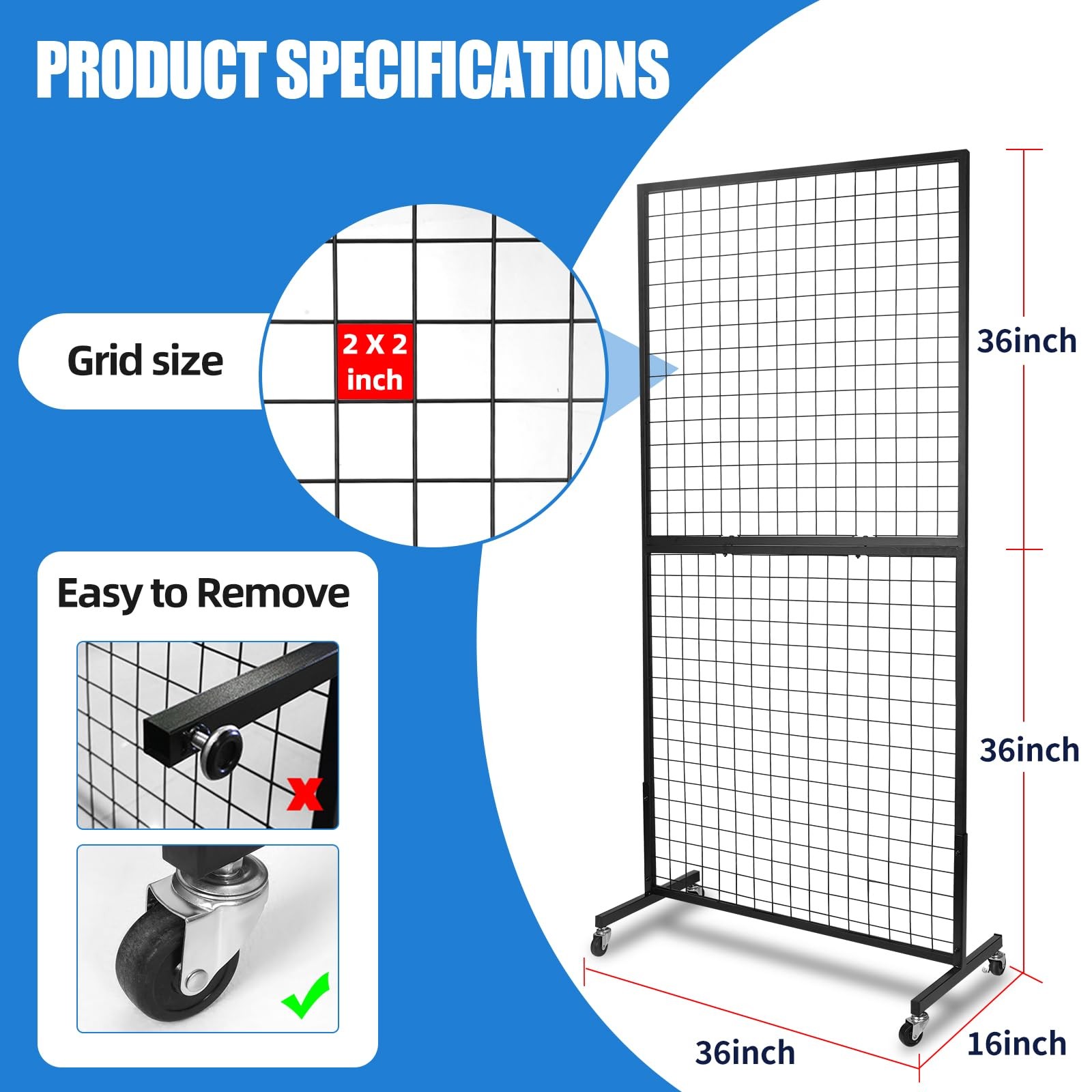 3'x 6' Gridwall Panel Display Stand with T-Base, Black Wire Grid Wall Panels ...