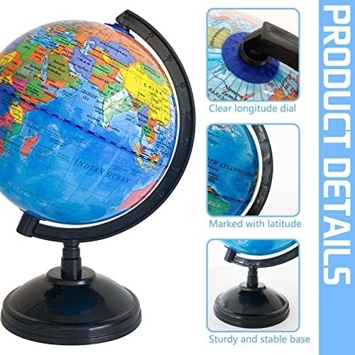 WORLD GLOBE EARTH Map Rotating Geography Ocean Classroom Learning Desktop 6