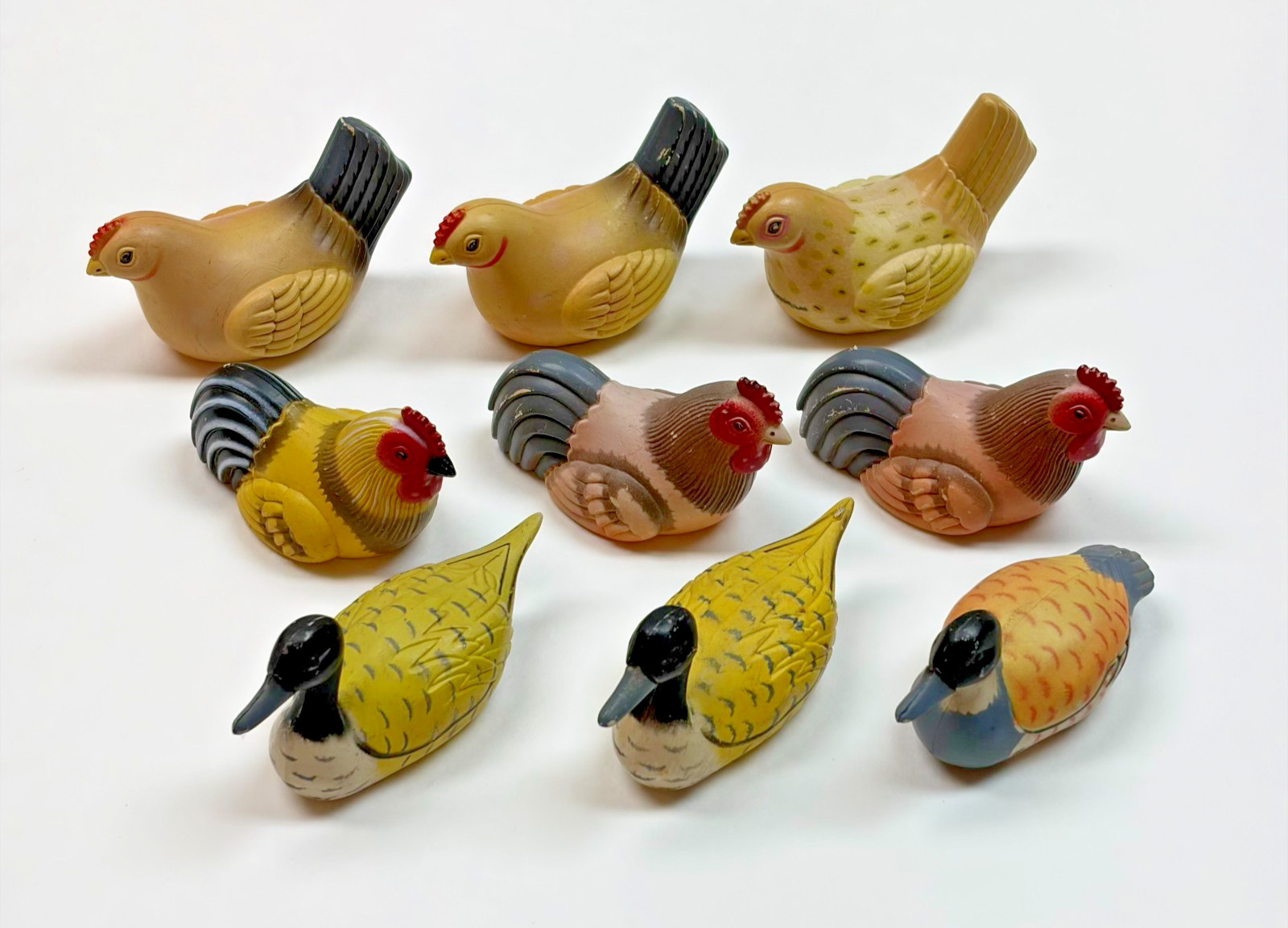 Lot of 9 Vintage Duck, Rooster, and Hen Pencil Sharpeners Hong Kong