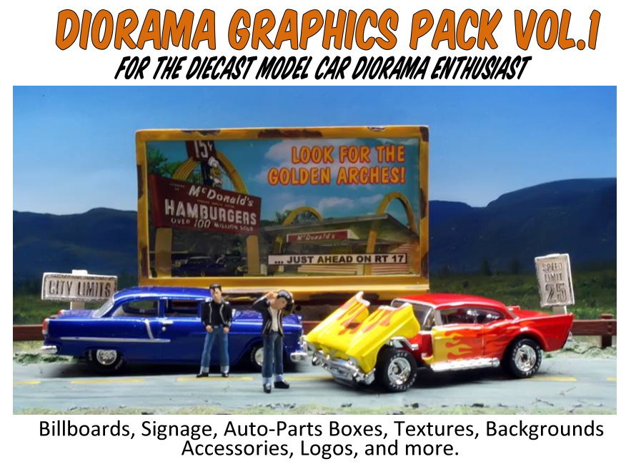 Diorama Graphics Pack Collection-Printable cutouts for your Diecast Car Dioramas