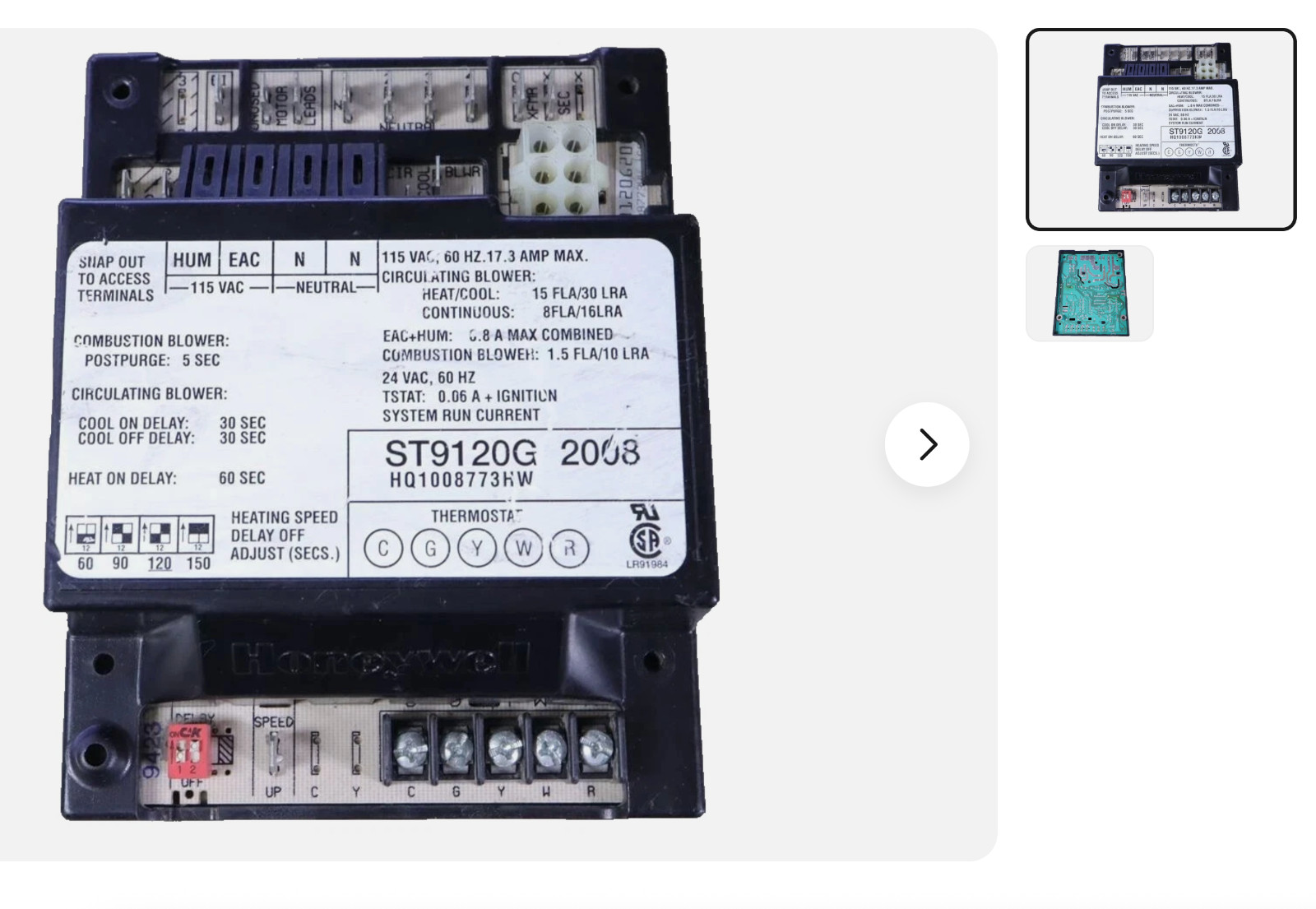 ST9120G 2008 Honeywell ST9120G2008 Furnace Fan Control Board HQ1008773HW