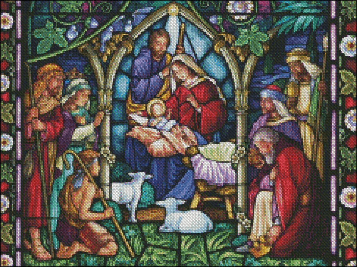 Evening Nativity - Counted Cross Stitch Patterns - Color & BW Symbols