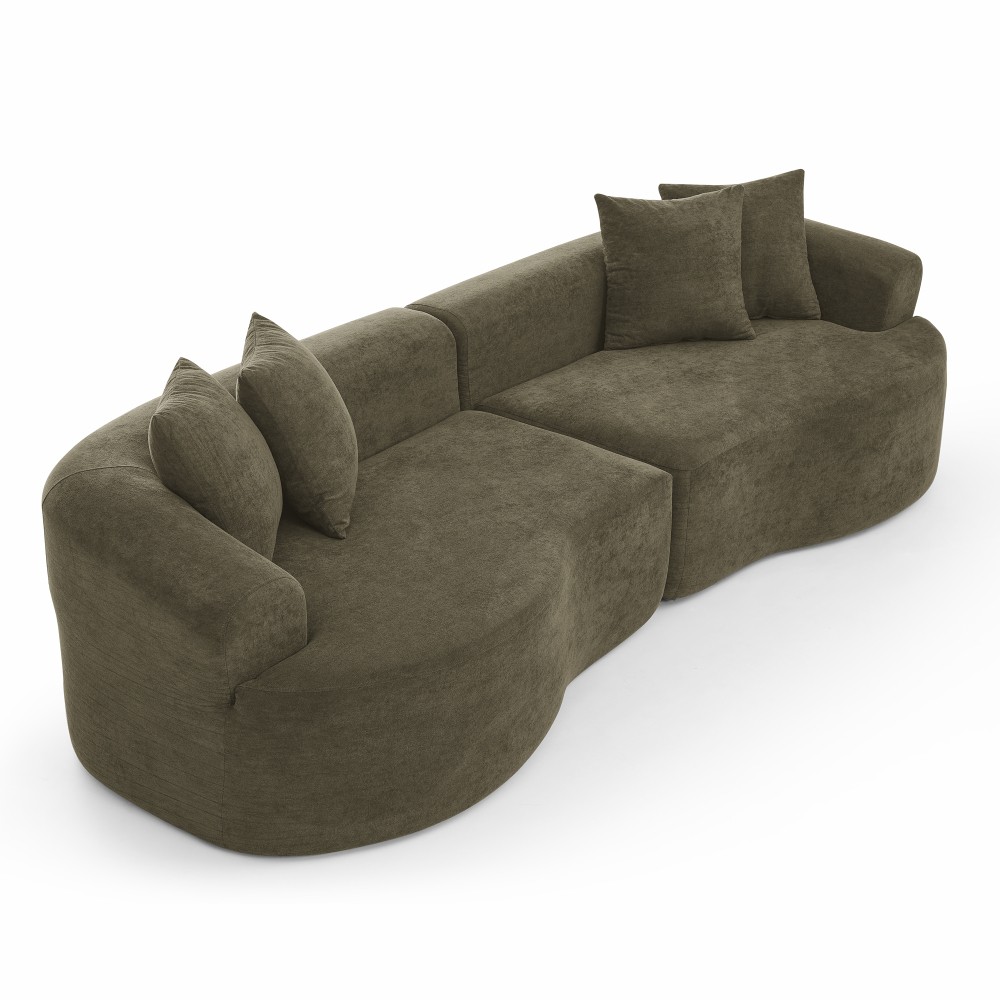 4-Seater Chenille Sofa Set, Modern Curved Couch, Soft, No Assembly