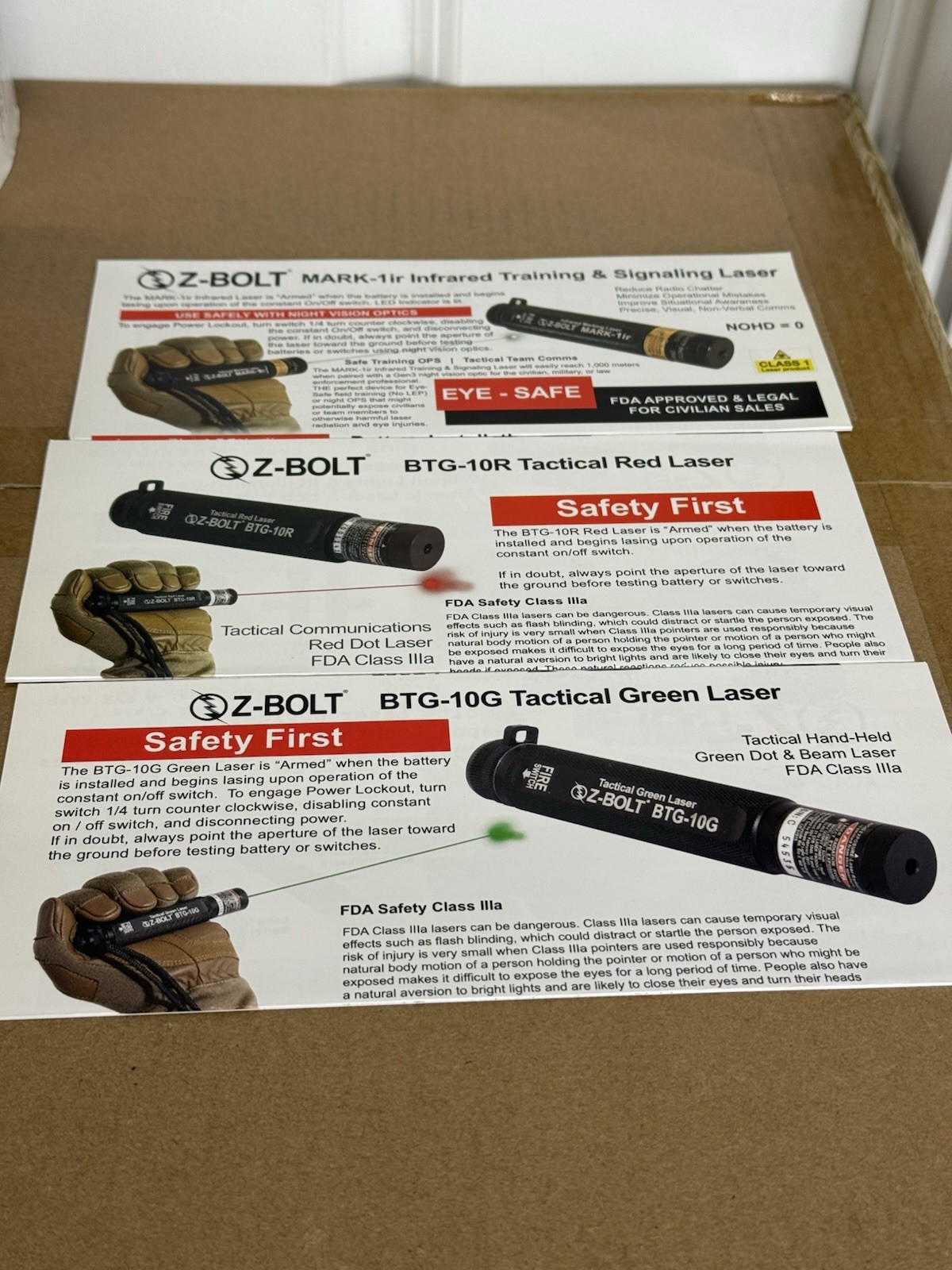 Z Bolt 3 Laser Pointer Set - Red - Low Temp Green - IR Infrared - ACU Pouch