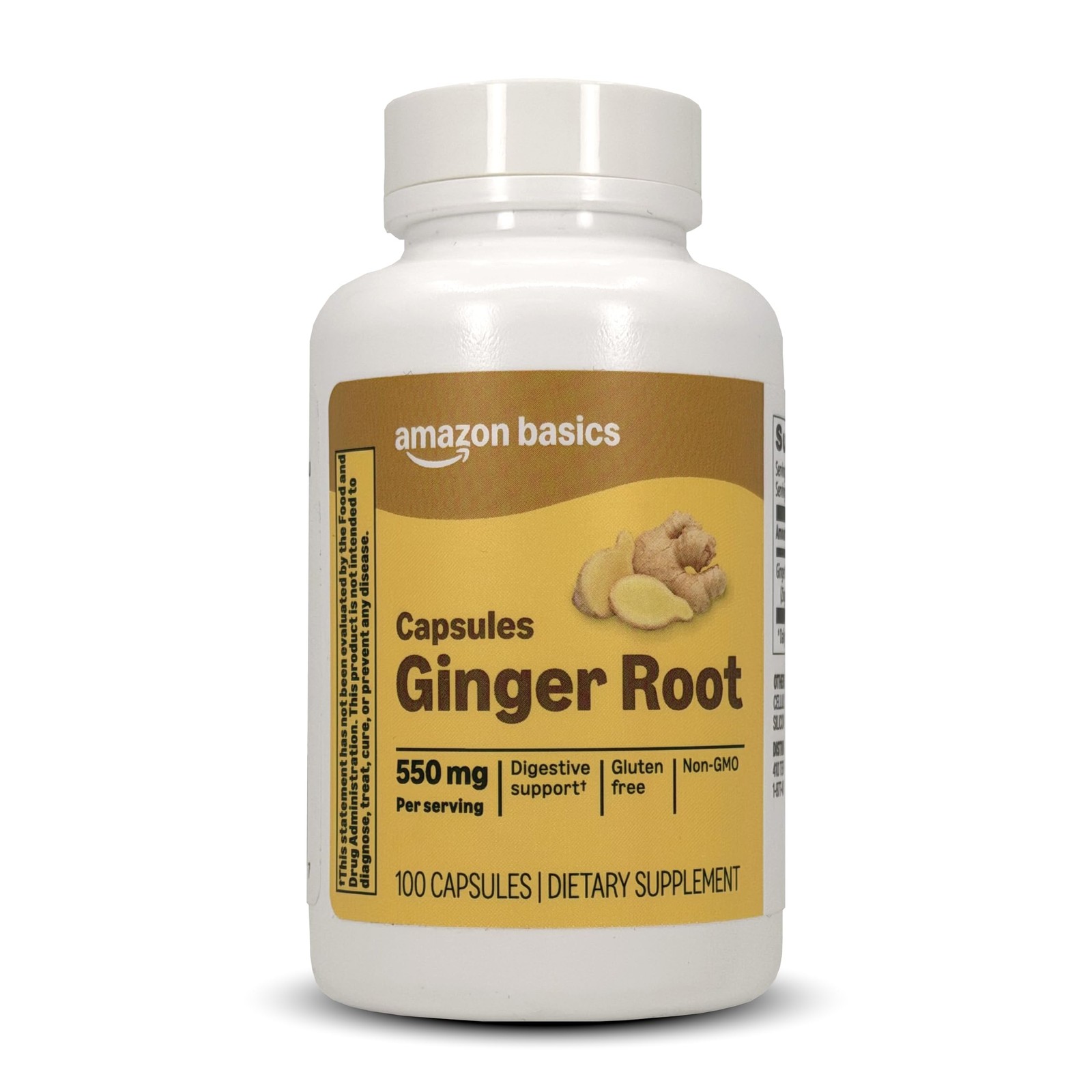 Amazon Basics Ginger Root Capsules, 550 mg 100 Count 100 (Pack of 1)
