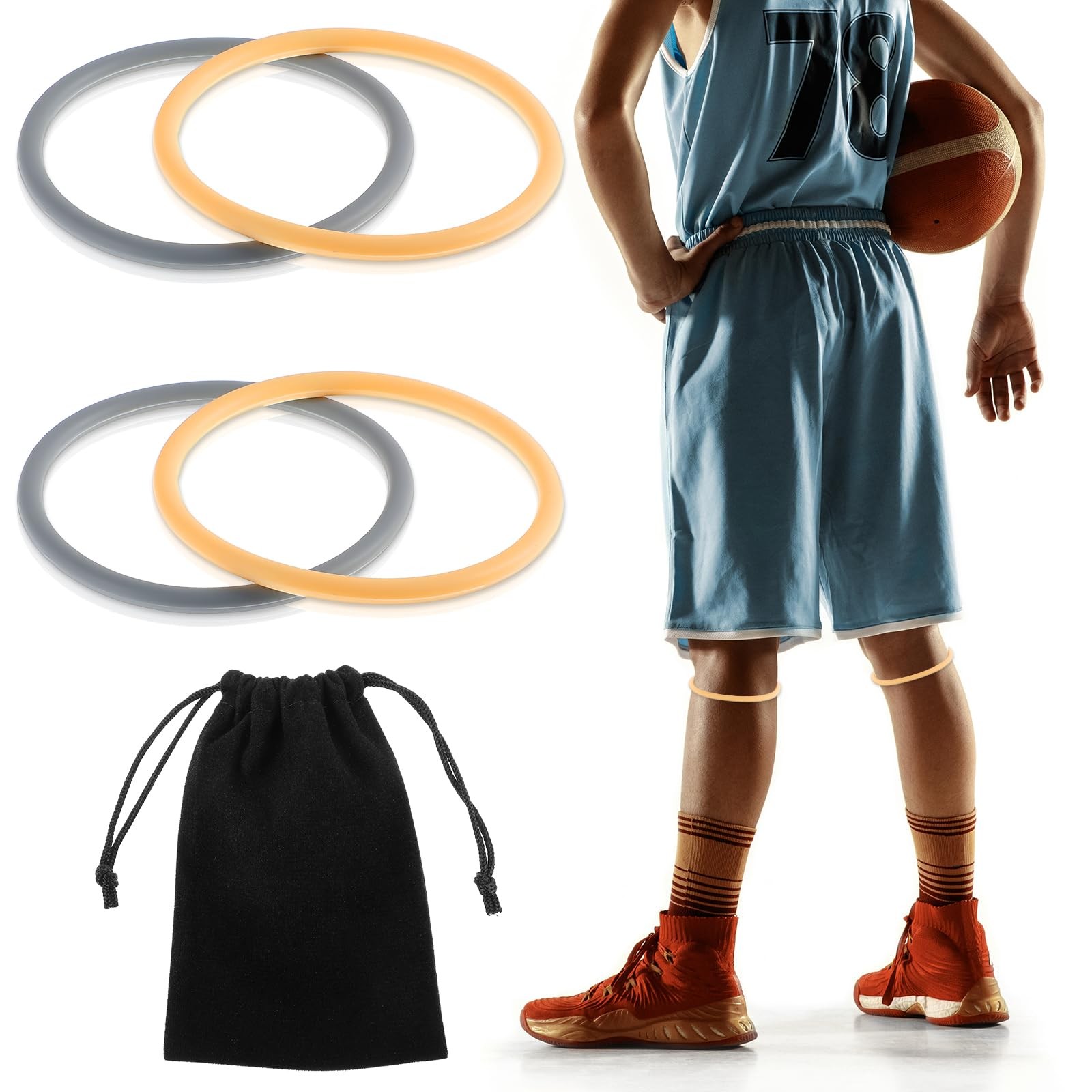 LLOUSSAK 4Pcs Patella Bands Basketball, Silicone Fine One Size, gray/beige