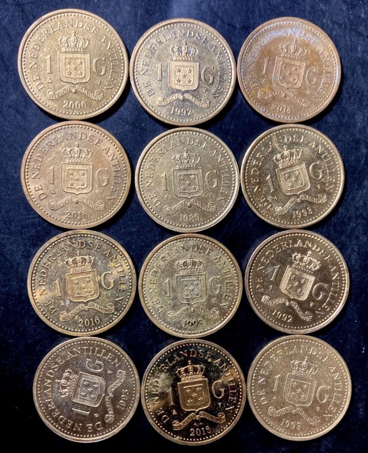 Old NETHERLANDS ANTILLES Coin Lot - 12 Vintage Gulden Coins 12 x ANG 1 Guilder