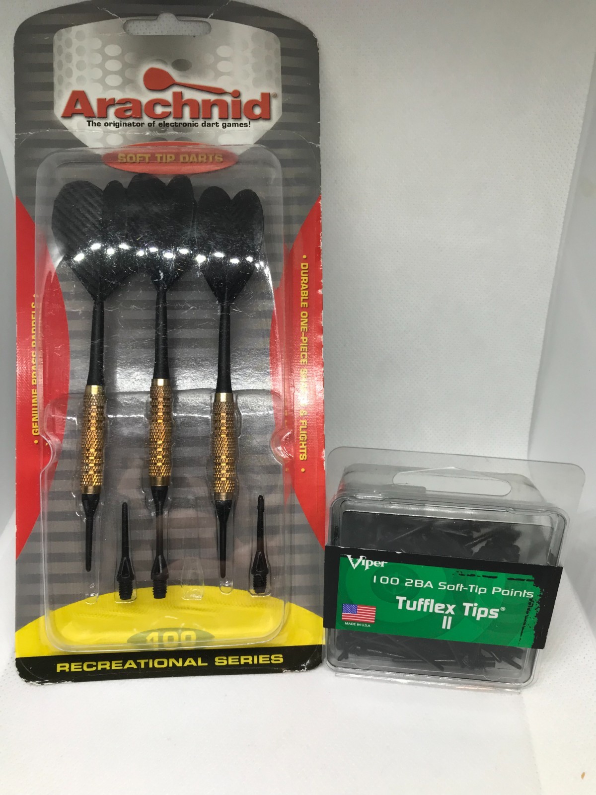 ARACHNID SOFT TIP DARTS with Brass Collar, and box of Tufflex Tips Set