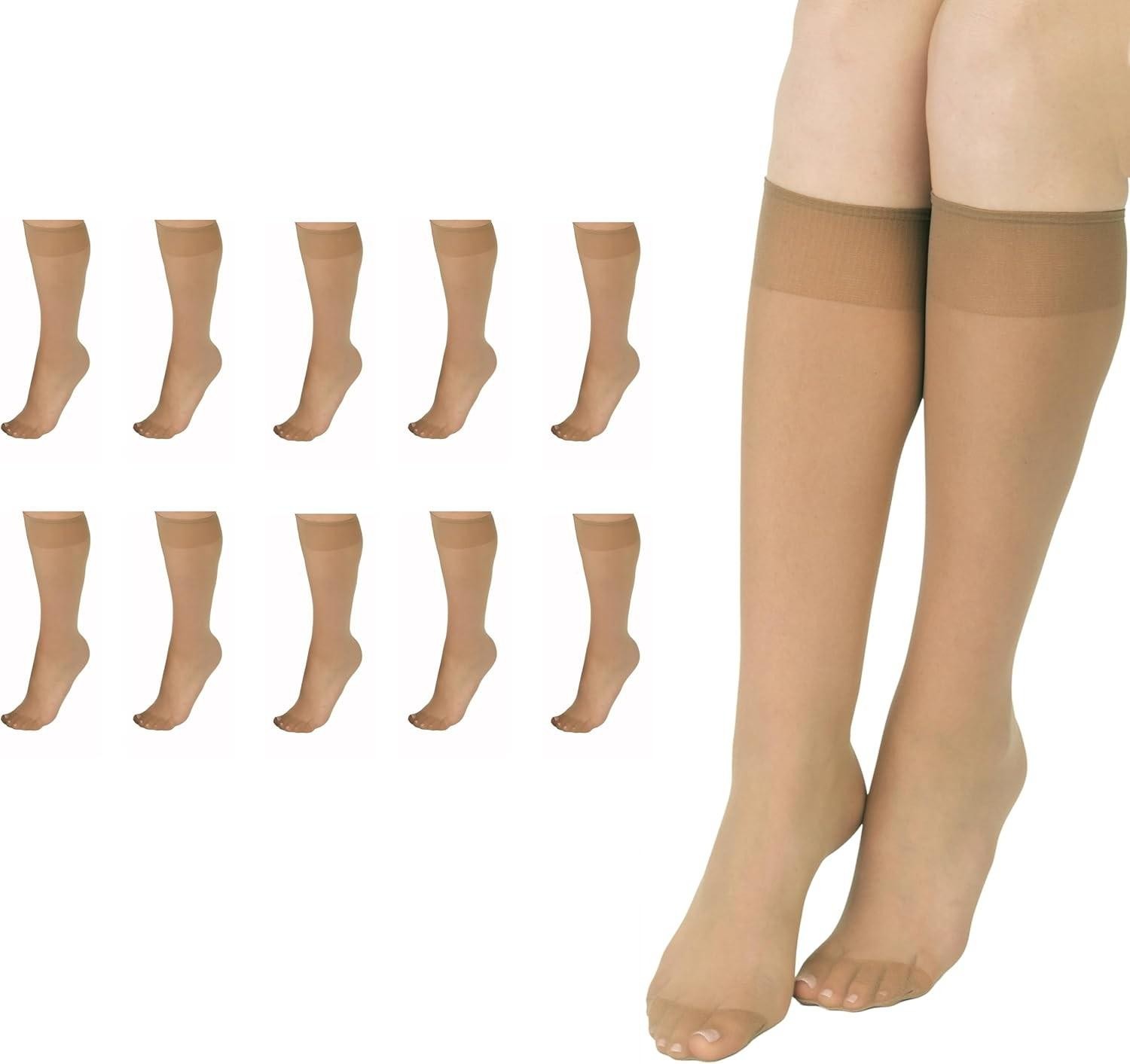 L'eggs Womens 10 Pair One Size Suntan Everyday Reinforced Toe Knee Highs