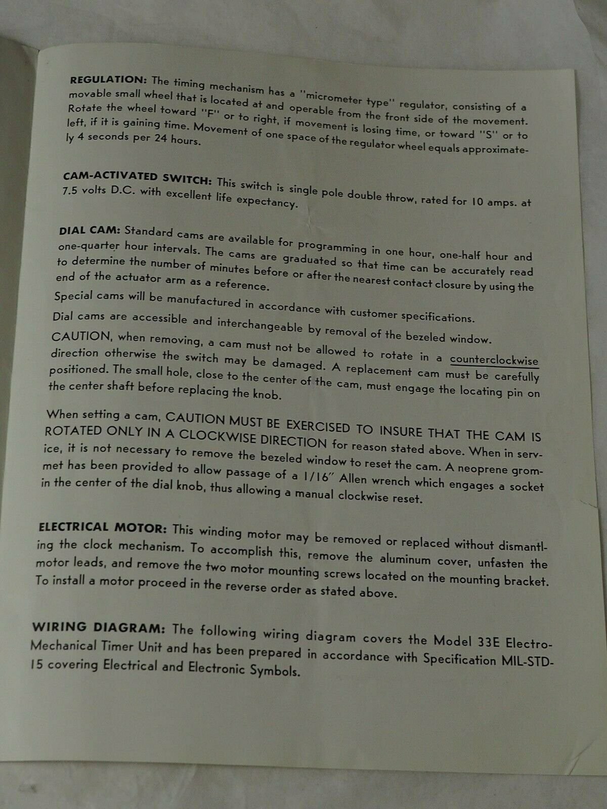 CHELSEA Model 33E Electro Mechanical TImer Operation Booklet circa 1940