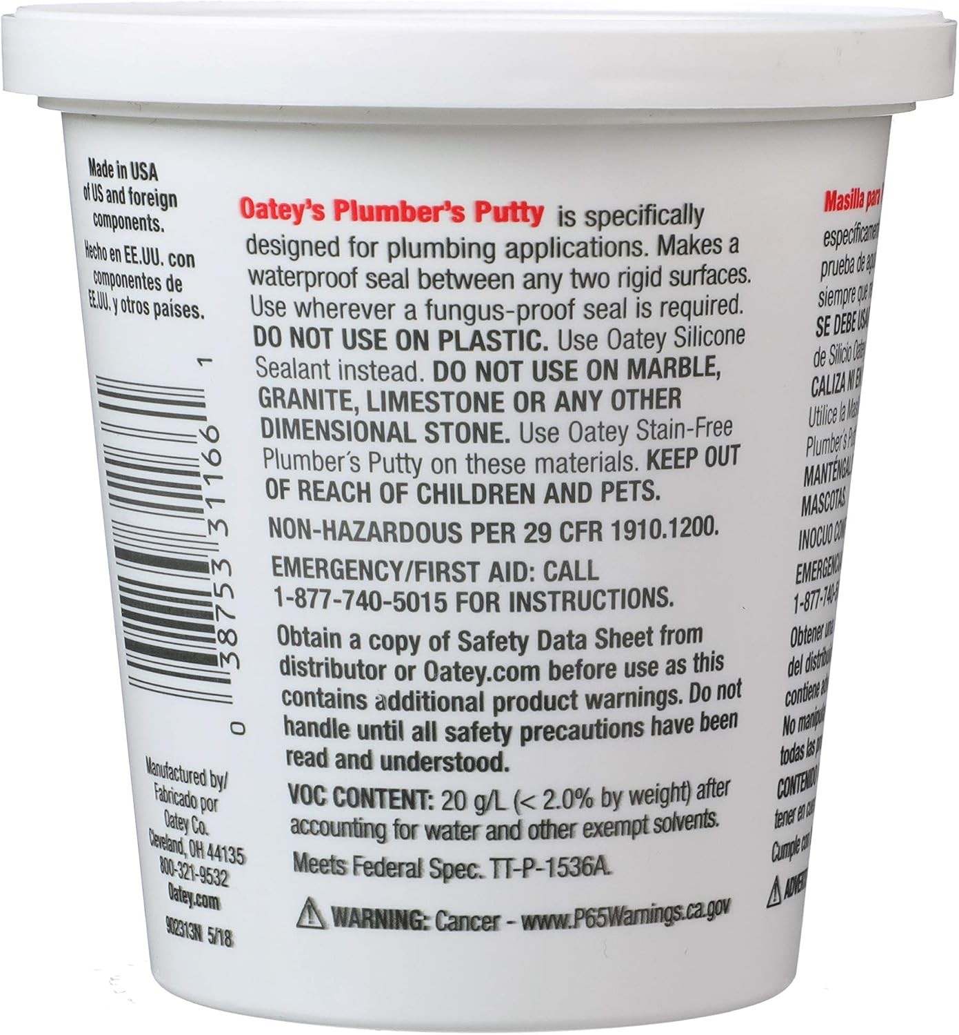 Oatey 31166 Plumbers Putty 14 Oz