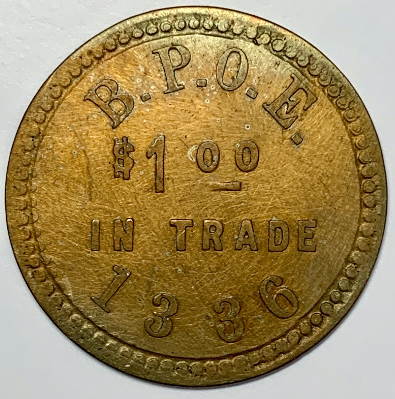 Colorado, Sterling  B.P.O.E. 1336 Brass Round $1 Token Straight 321312