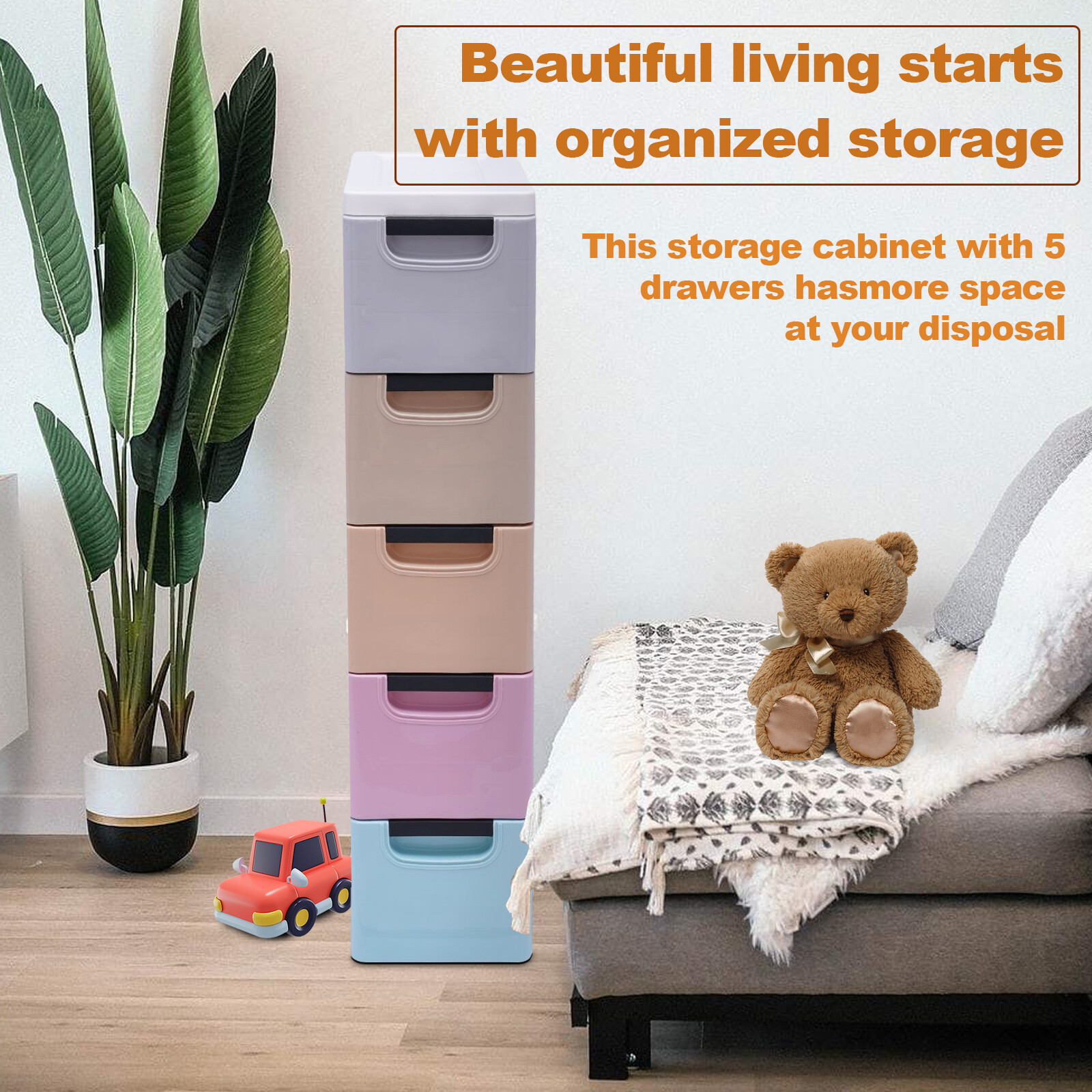 Stackable Clothes Storage Box Heavy Duty Plastic Storage Cabinet w/5 Drawers