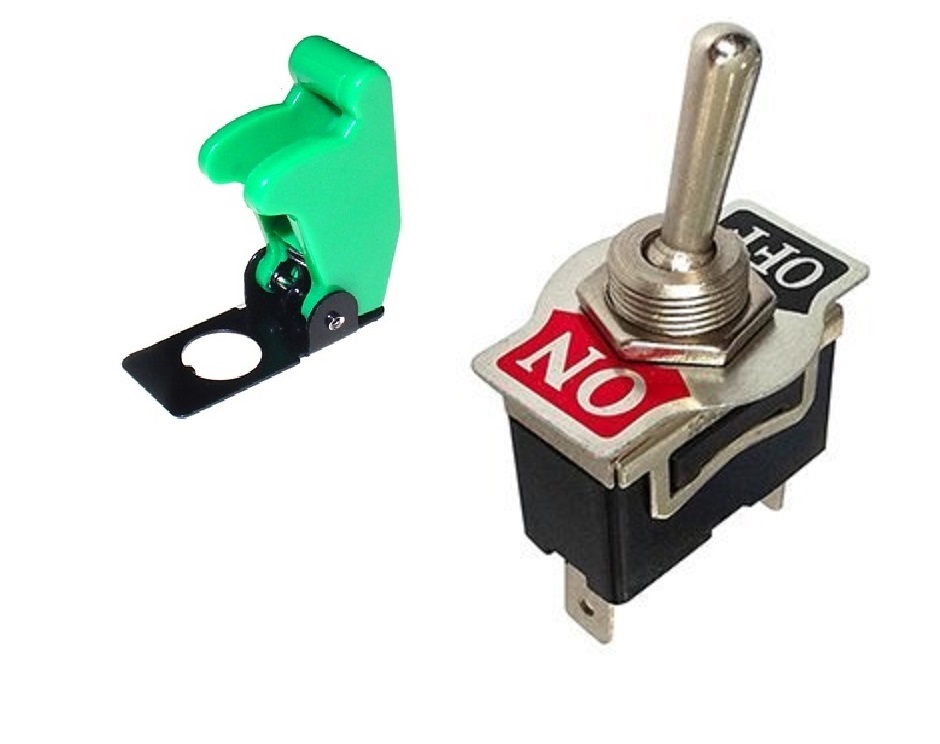 1 PC SPST ON/OFF 2P TOGGLE SWITCH 20AMP@125V GREEN FLIP COVER # 66-1901/5013