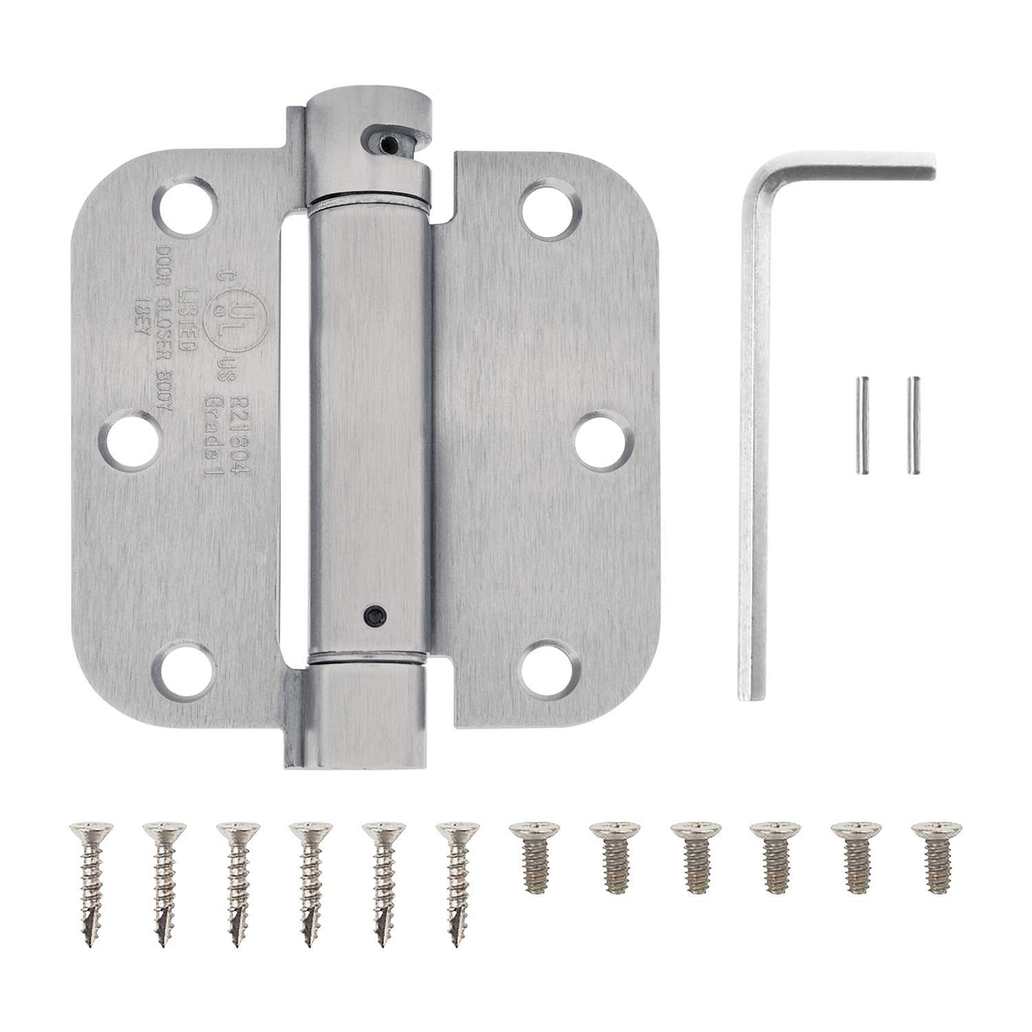 Nuk3y Heavy Duty, UL Rated 3 1/2 x 3 1/2 Spring Hinge 5/8 Radius (1 Pack, Satin