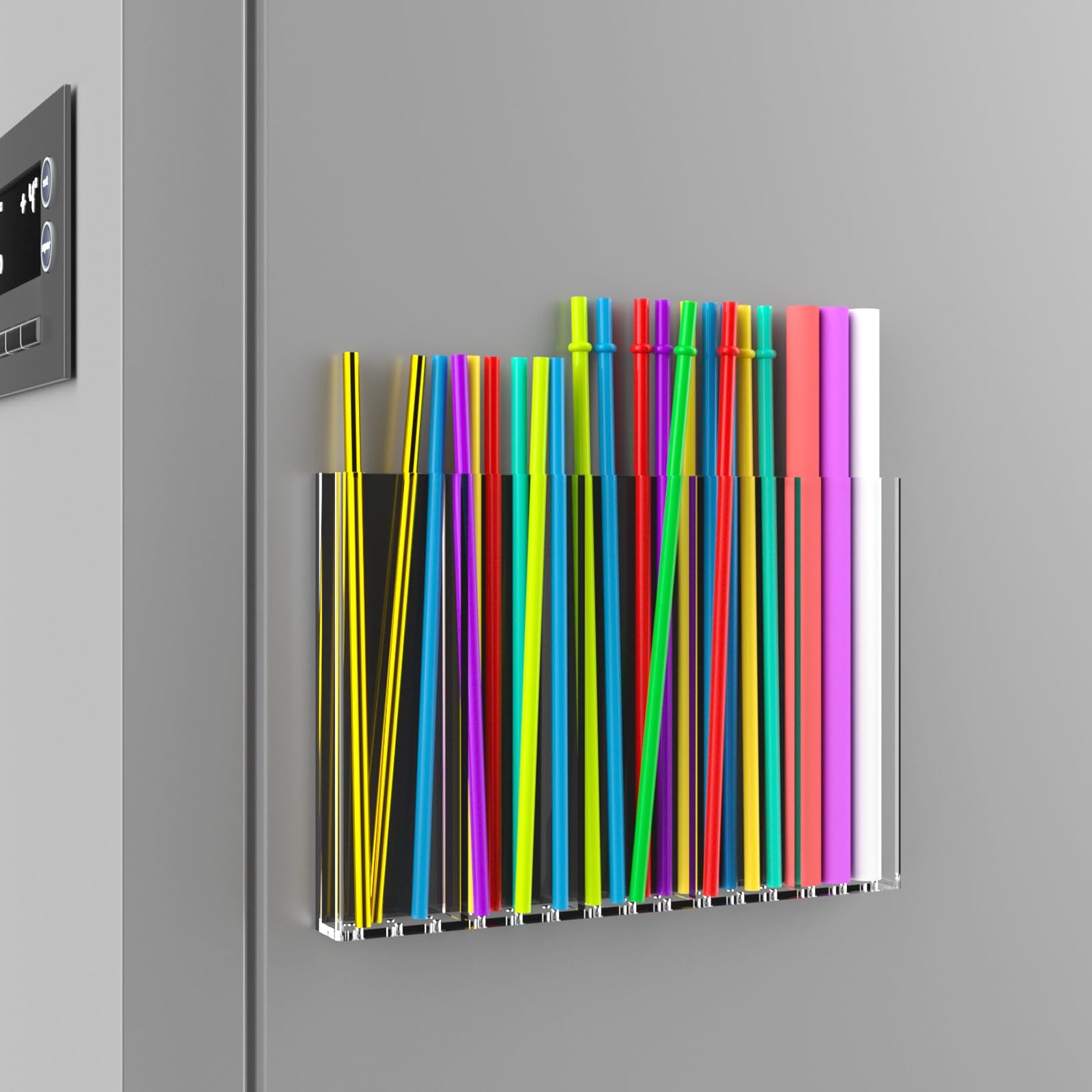Acrylic Magnetic Straw Holder, Cabinet Straw Organizer with Double Sided Adhe...