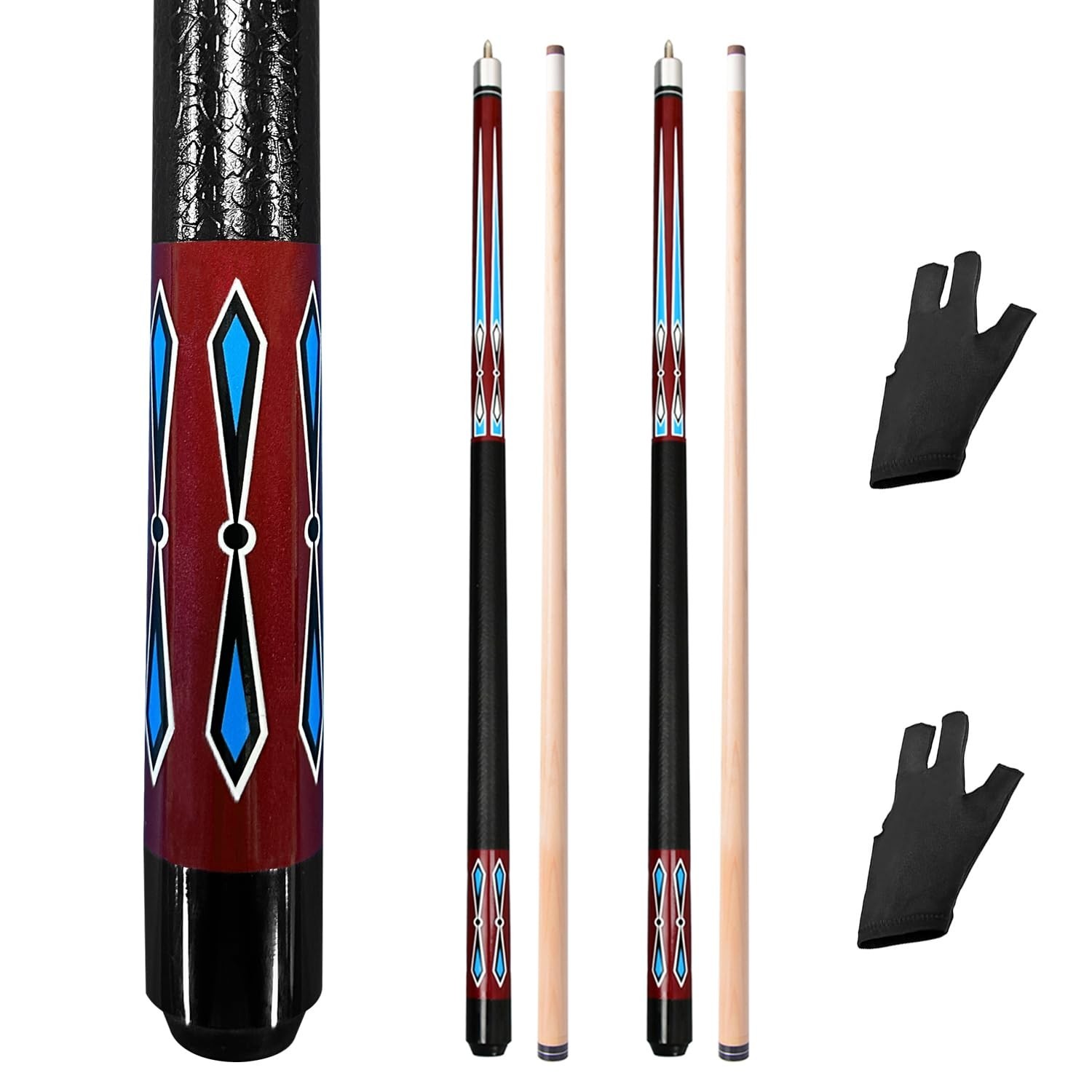 Set of 2 Pool Cue Stick,58" 2 Piece Maple Billiard Cue Stick Red