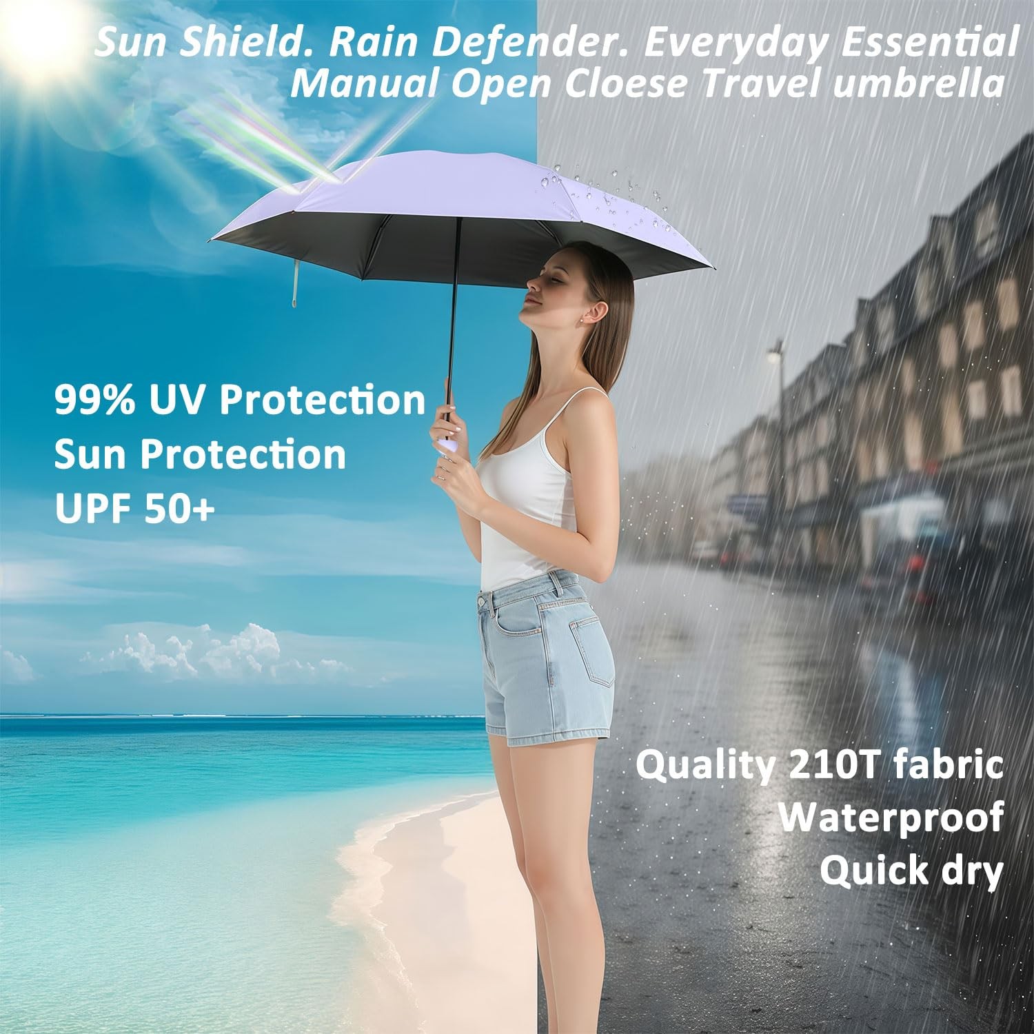 Travel Essentials Mini Umbrella for Purse With Case Small Compact UV Sun Prot...