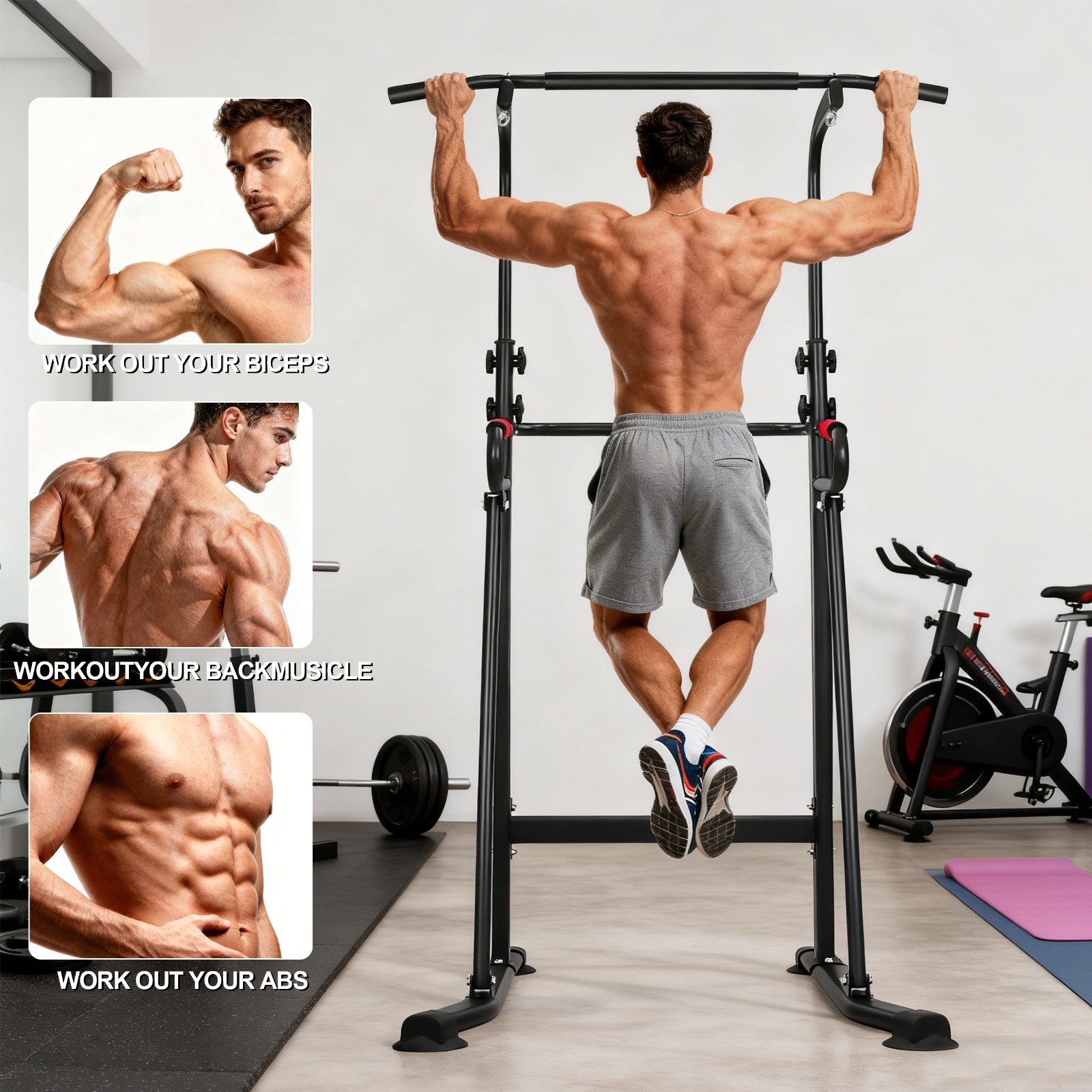 Basic Power Tower Pull Up Dip Station, Adjustable Home Gym Strength Trainer