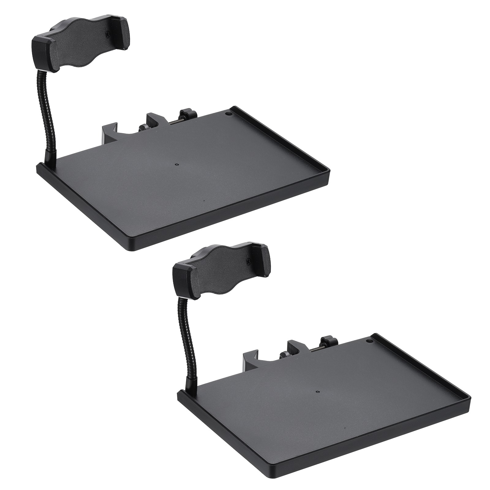 Microphone Stand Tray 7.9x5.5in Plastic Tray with 1 Phone Holder Black 2Pcs
