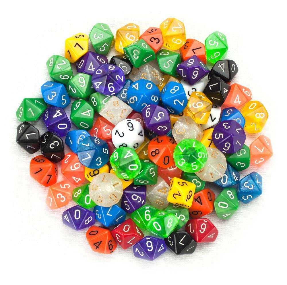 100+ Mixed Random Bulk Lot of NEW Wiz Dice DND d10 Polyhedral Gaming Dice