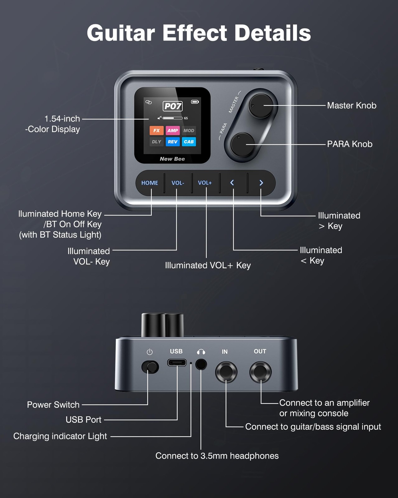 Pocket AMP Multi Effects Processor with 6 Module 80 Editable Effects, IR Load...