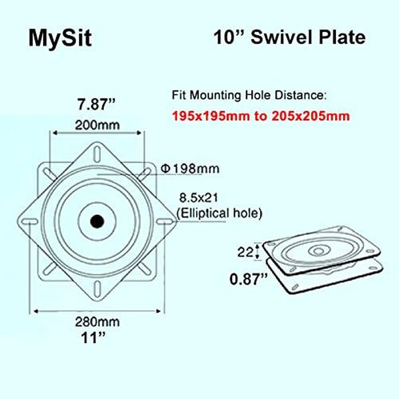 10" (245Mm) Square Heavy Duty Swivel Replacement for Recliner Chair or Furniture