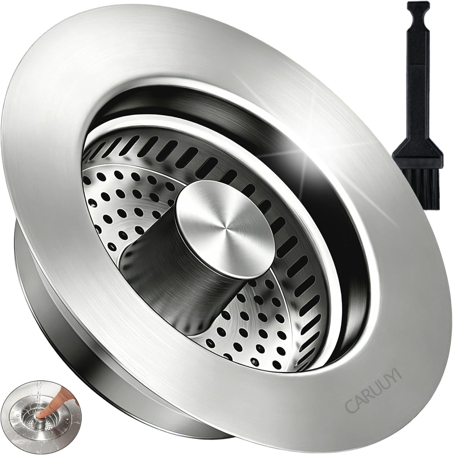 Kitchen Sink Drain Assembly, Stainless Steel Basket Strainer with Knob, 3-1/2 In