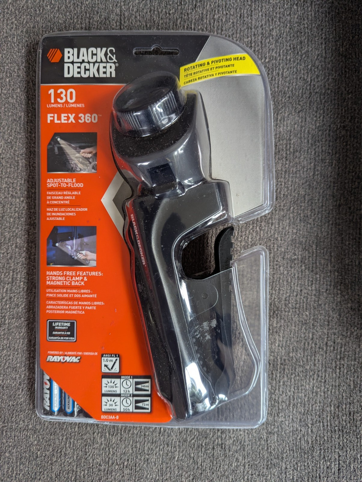 Black & Decker Flex 360 Portable Handheld Clamp On Work Light 130 Lumen BDC3AA-B