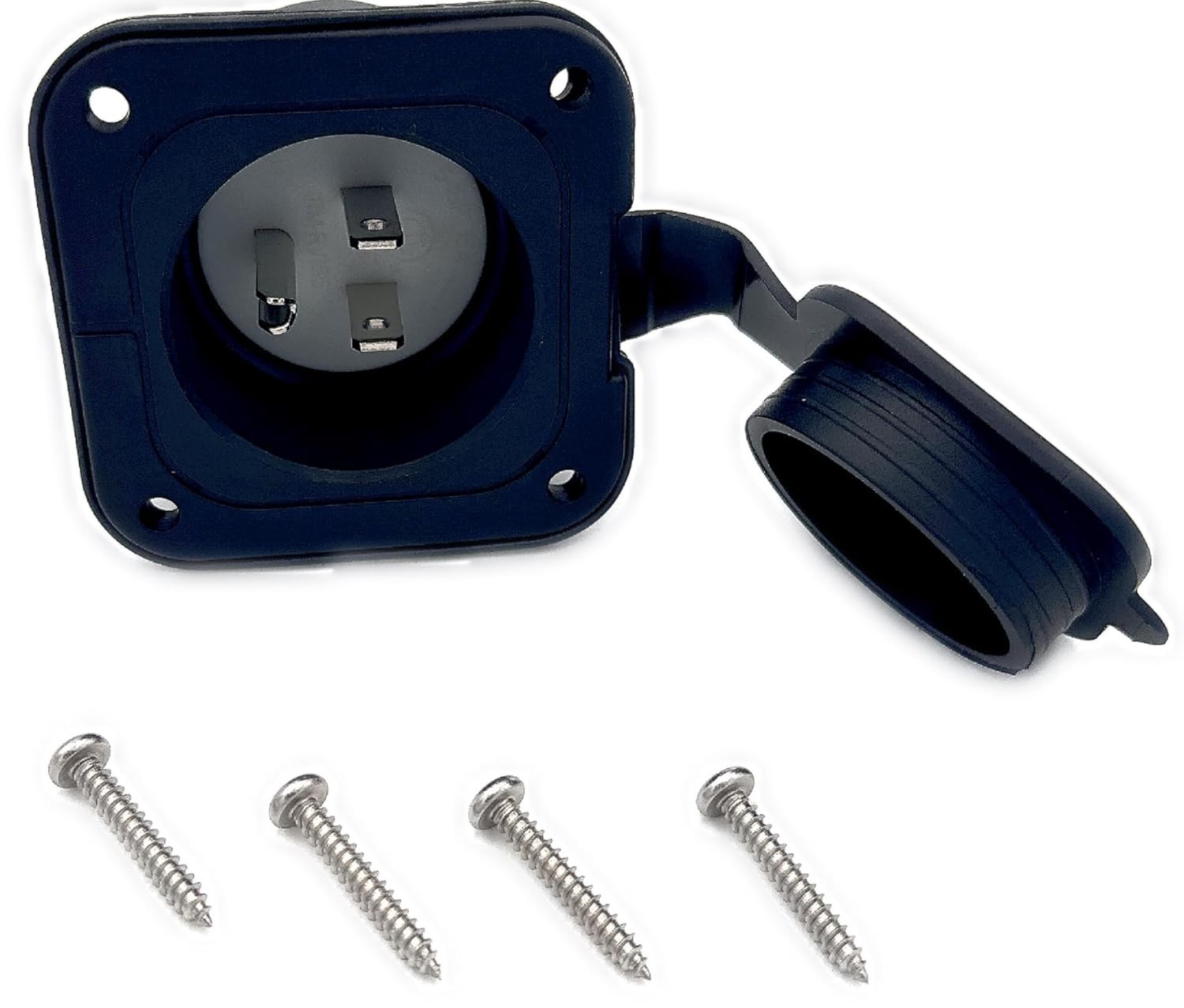 Shore Power Inlet Plug NEMA 5-15 with Waterproof Cover, 15A 125V Recessed Male
