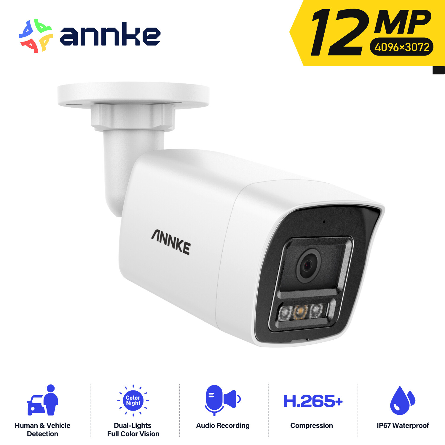 ANNKE 12MP Audio Color Night PoE Security IP Camera Human Detection Outdoor IP67