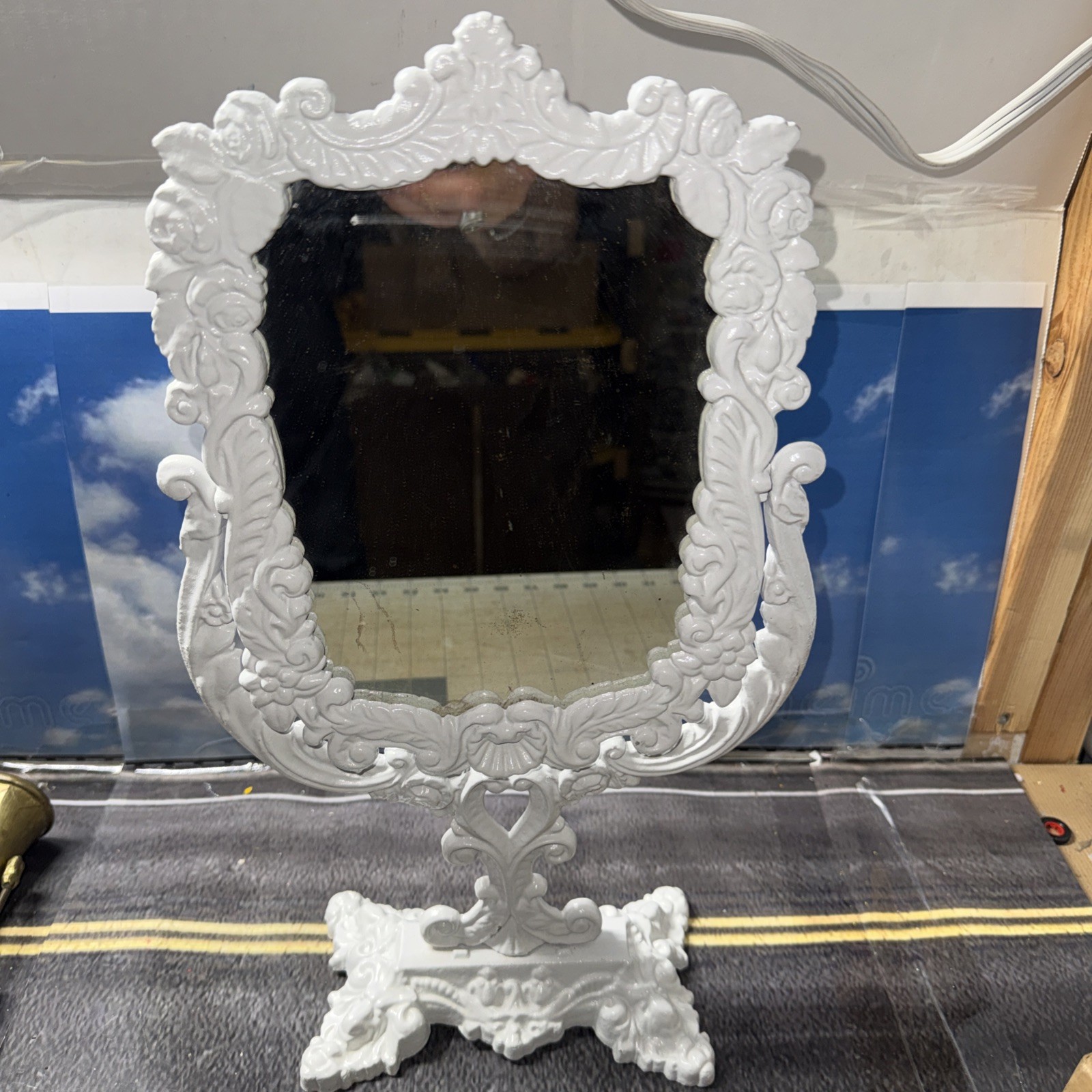 Antique Victorian Style Wrought Iron Dressing Vanity Swinging Mirror