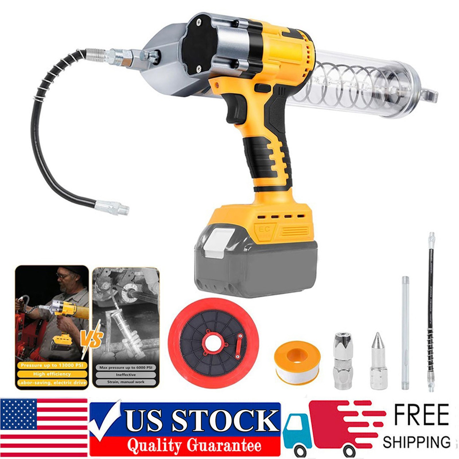 Cordless Grease Gun Compatible with Dewalt 20V Battery, 13000 PSI Brushless Moto