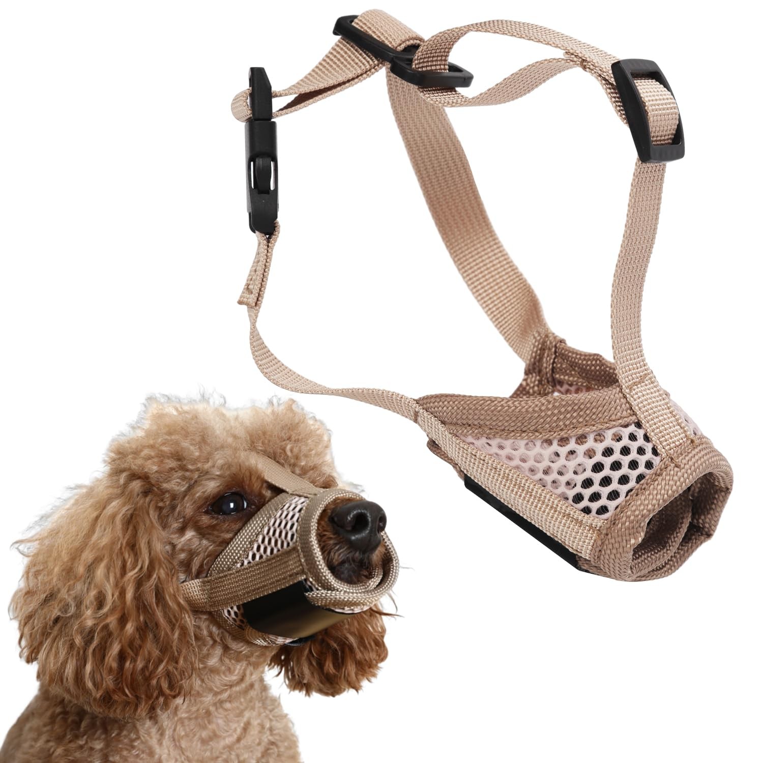 PEUTIER Muzzle for Dog, Soft Pet to Stop Chewing Puppy S, khaki