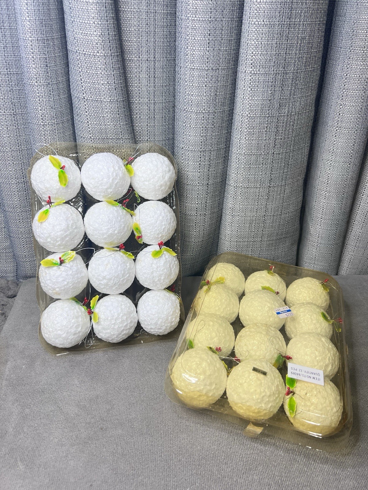VTG Snowballs Decorative Sugar Glitter Ornaments Crafts 2 Pks of 12