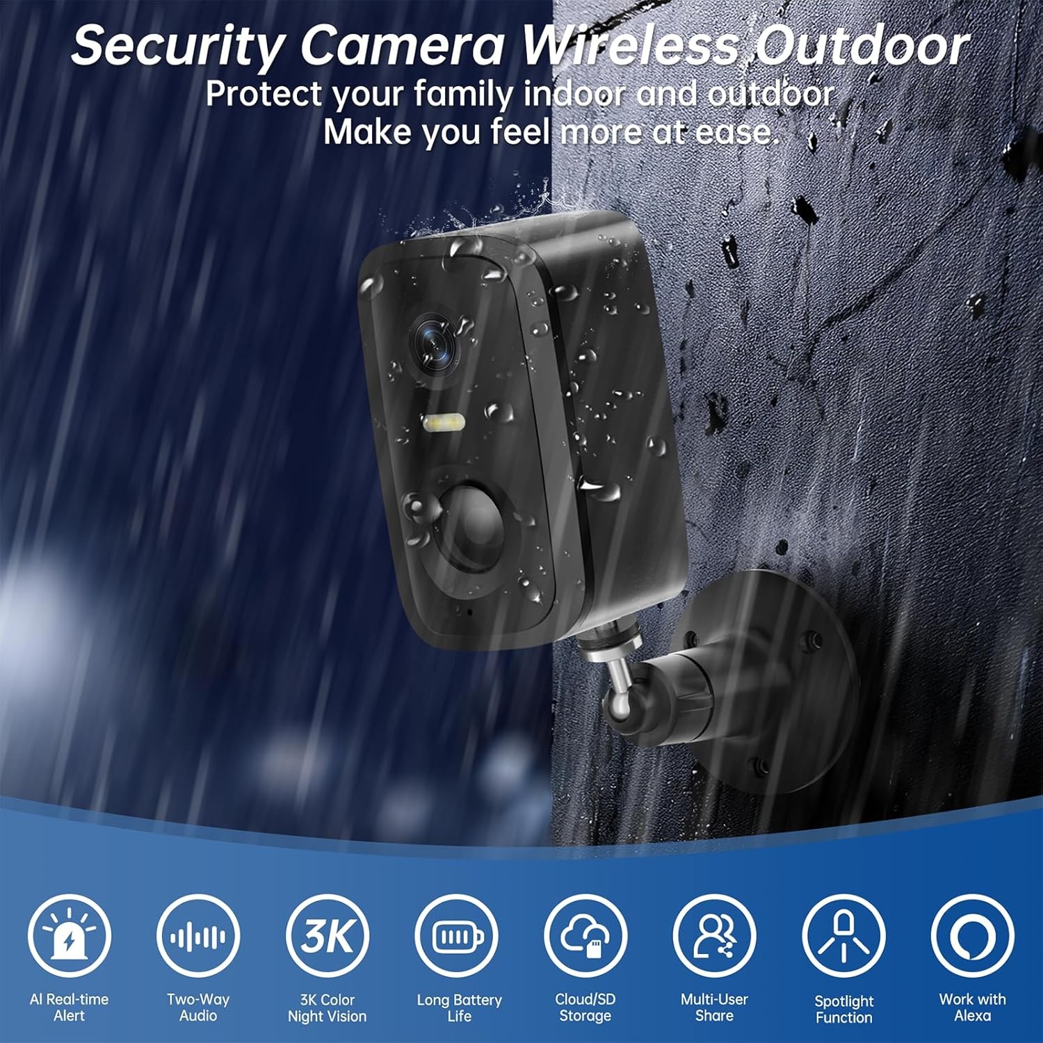 2K Wireless Solar Camera Outdoor Security Camera Battery-Powered Camera for Home