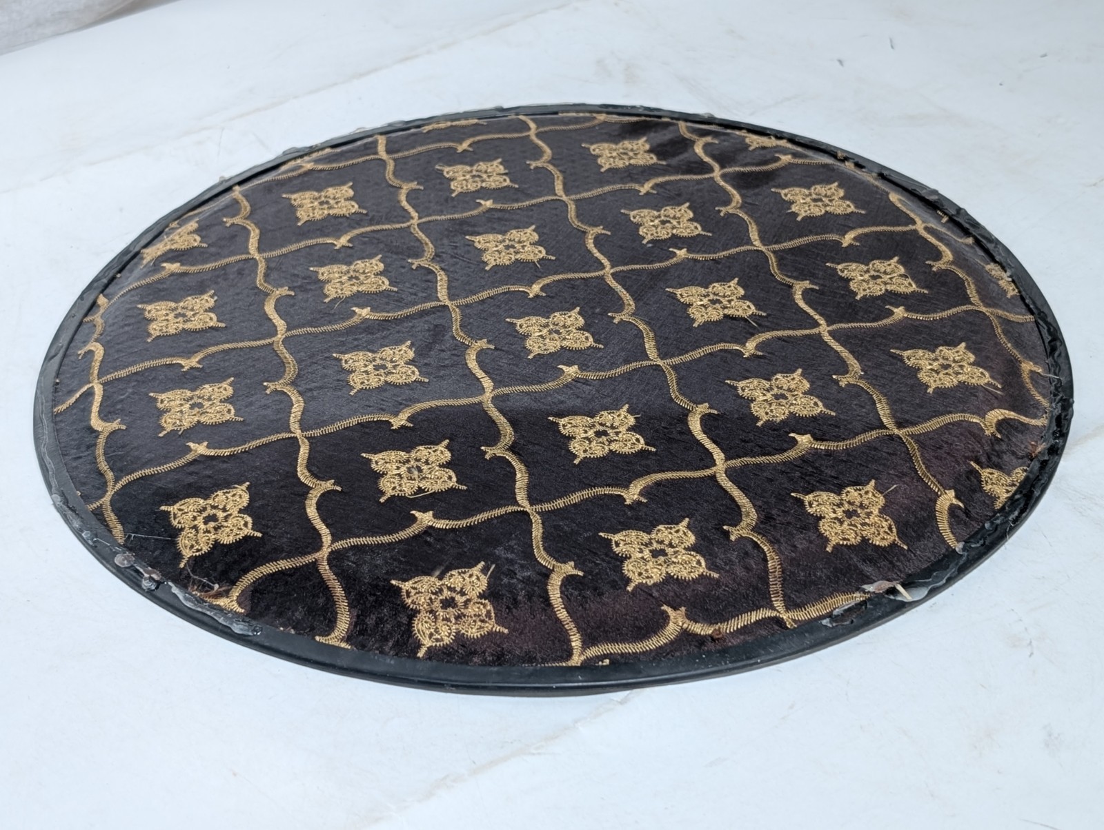 Antique tapestry/gold thread/Victorian design/metal mesh back/foot stool cover?