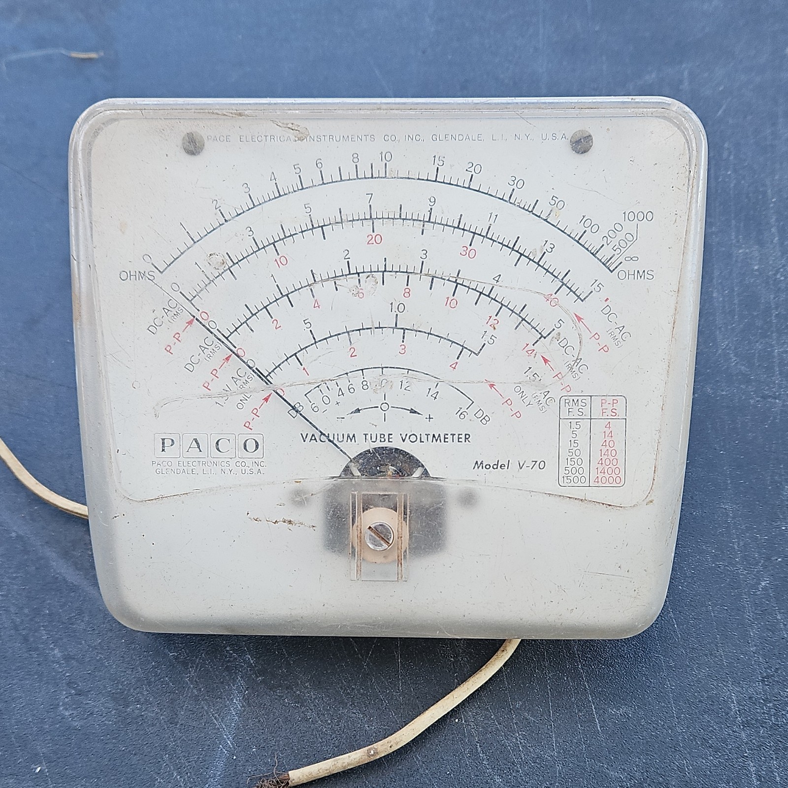 PACO V-70 Vacuum Tube Tester Voltmeter Analog AC/DC 1.5-1500V Range TV radio