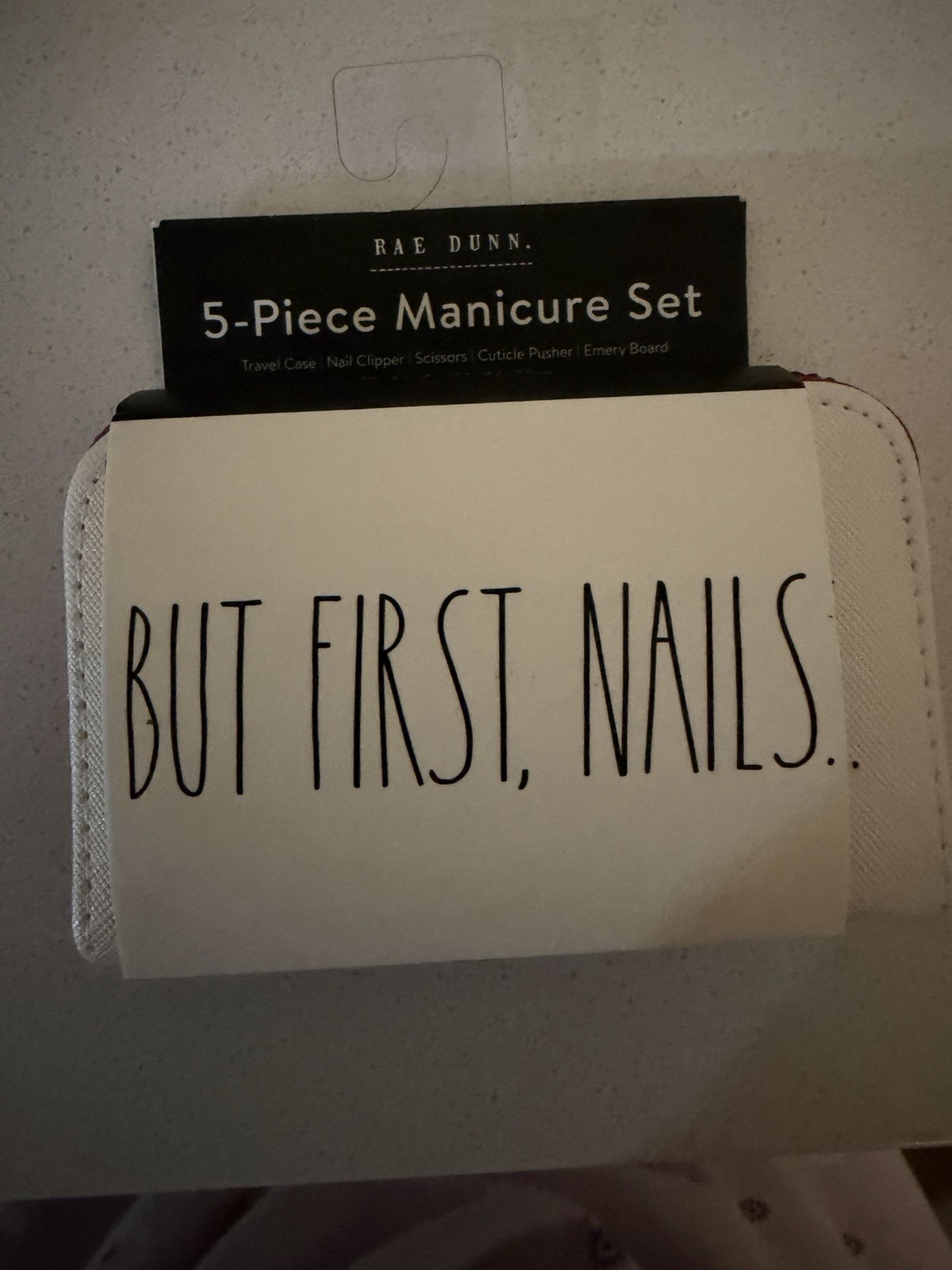 Rae Dunn BUT FIRST, NAILS 5 Piece  Manicure Set White W/Pink BRAND NEW