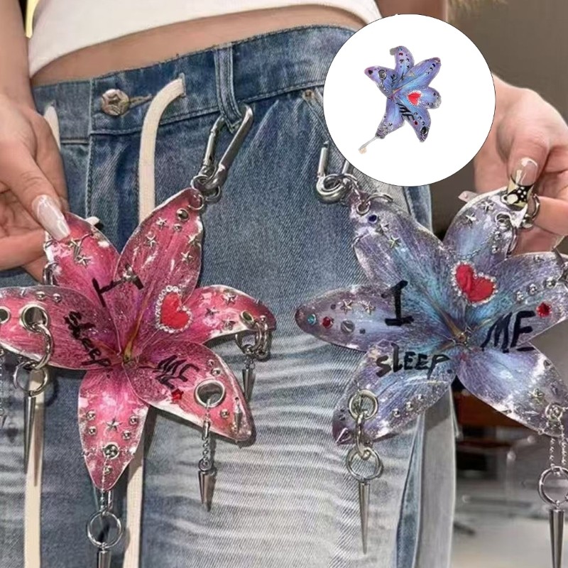 Stylish Flower Keychain Tassels Embellished Resin Keychain Key Holder For Purse