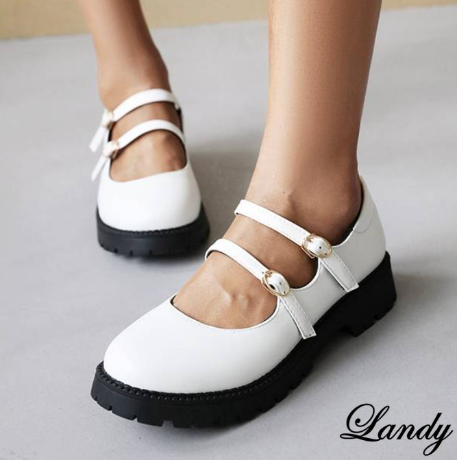 Womens Buckle Round Toe Platform Flats Casual Flats Mary Jane Shoes College