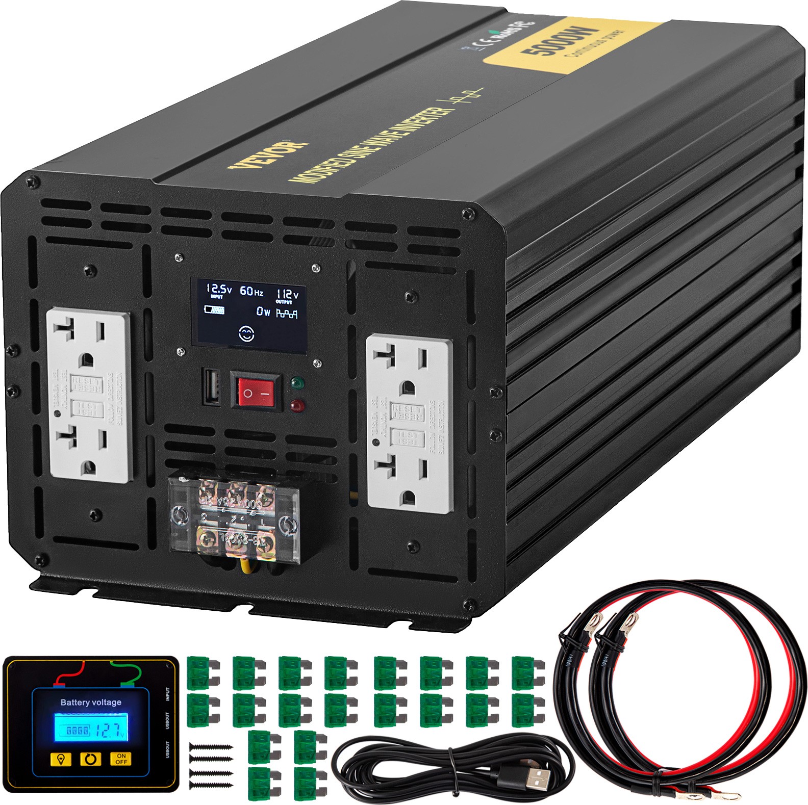 VEVOR Power Inverter Modified Sine Wave Inverter 5000W DC 12V to AC 110V w/LCD