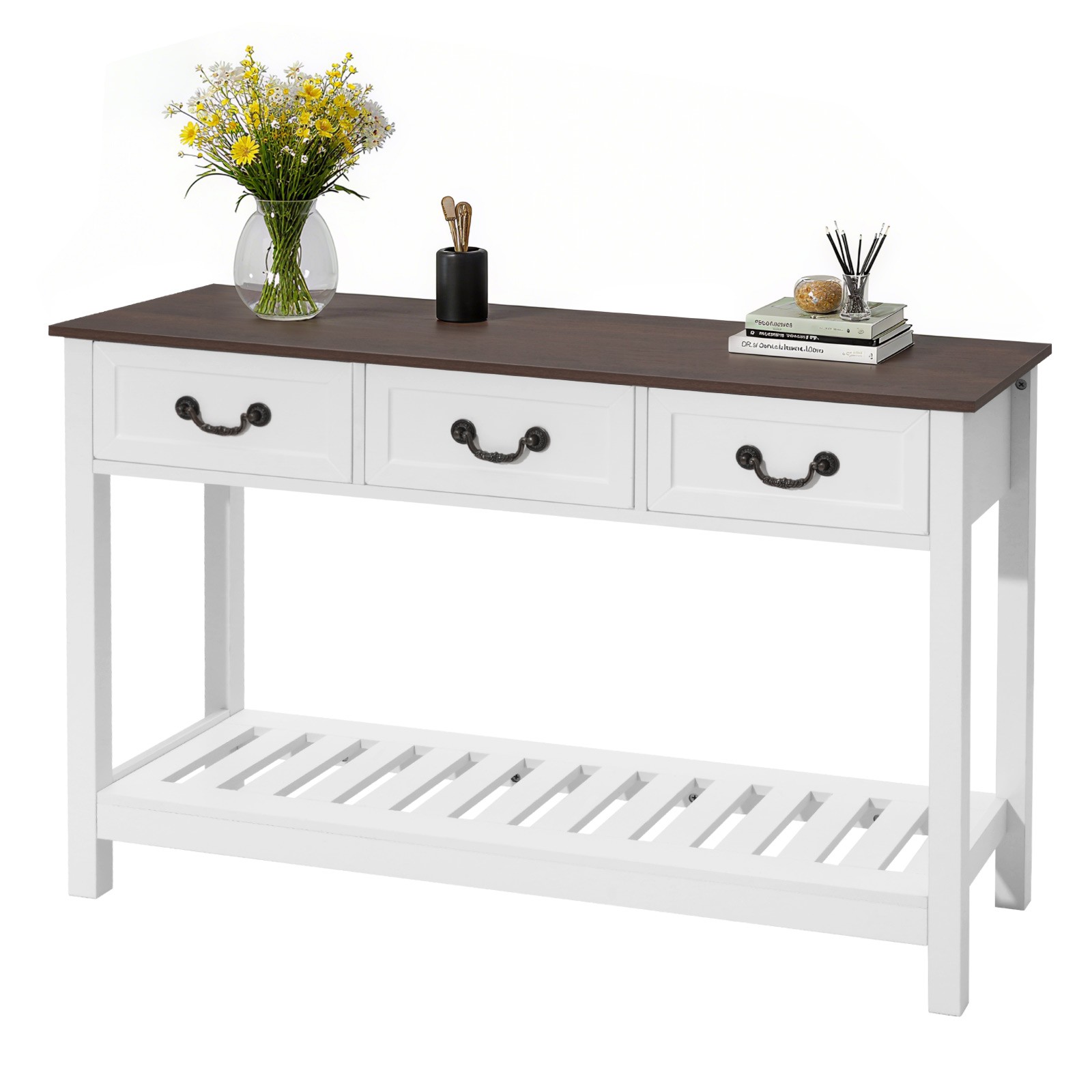 VEVOR 47 in Console Table Farmhouse Desk Behind the Couch with Drawers White