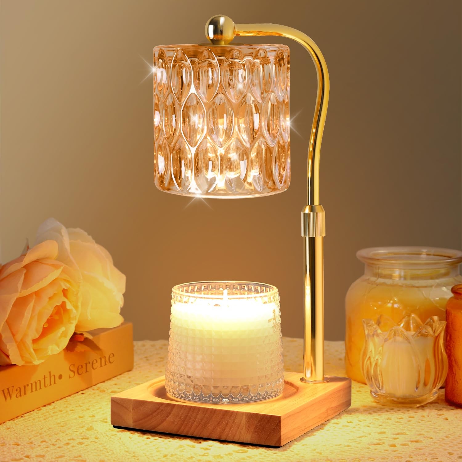 Candle Warmer Lamp Adjustable Height with Timer Dimmer, Dimmable Glass Amber