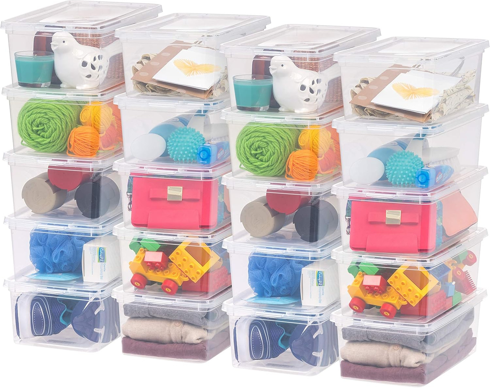 20-Pack Storage Bins with Lids, 6 Quart Clear Stackable Containers Organize